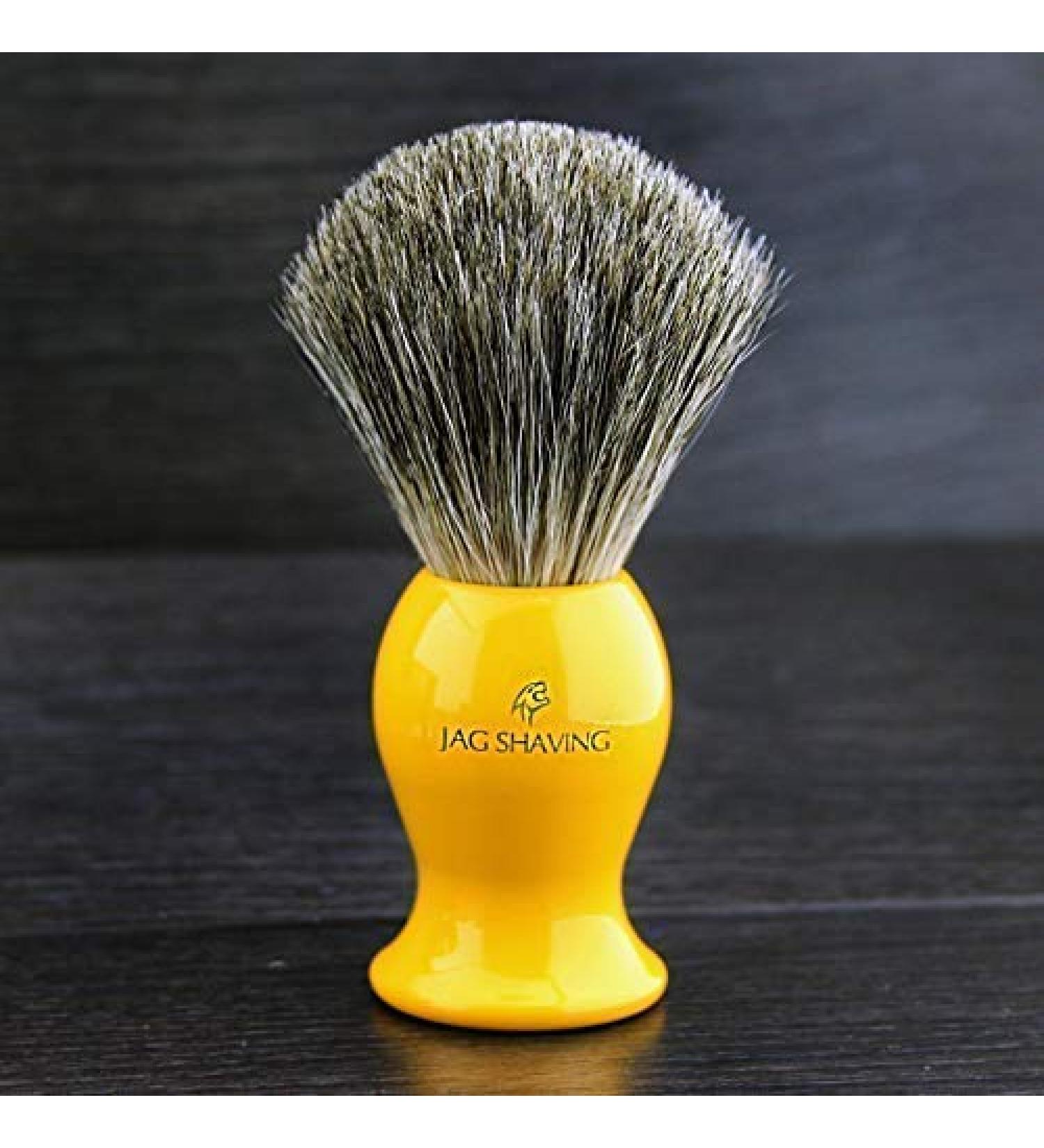 Super roof hair shaving brush - yellow ceramic resin handpiece - 100% roof hair - exceptionally comfort & luxurious shaving - New collection from Jagshaving