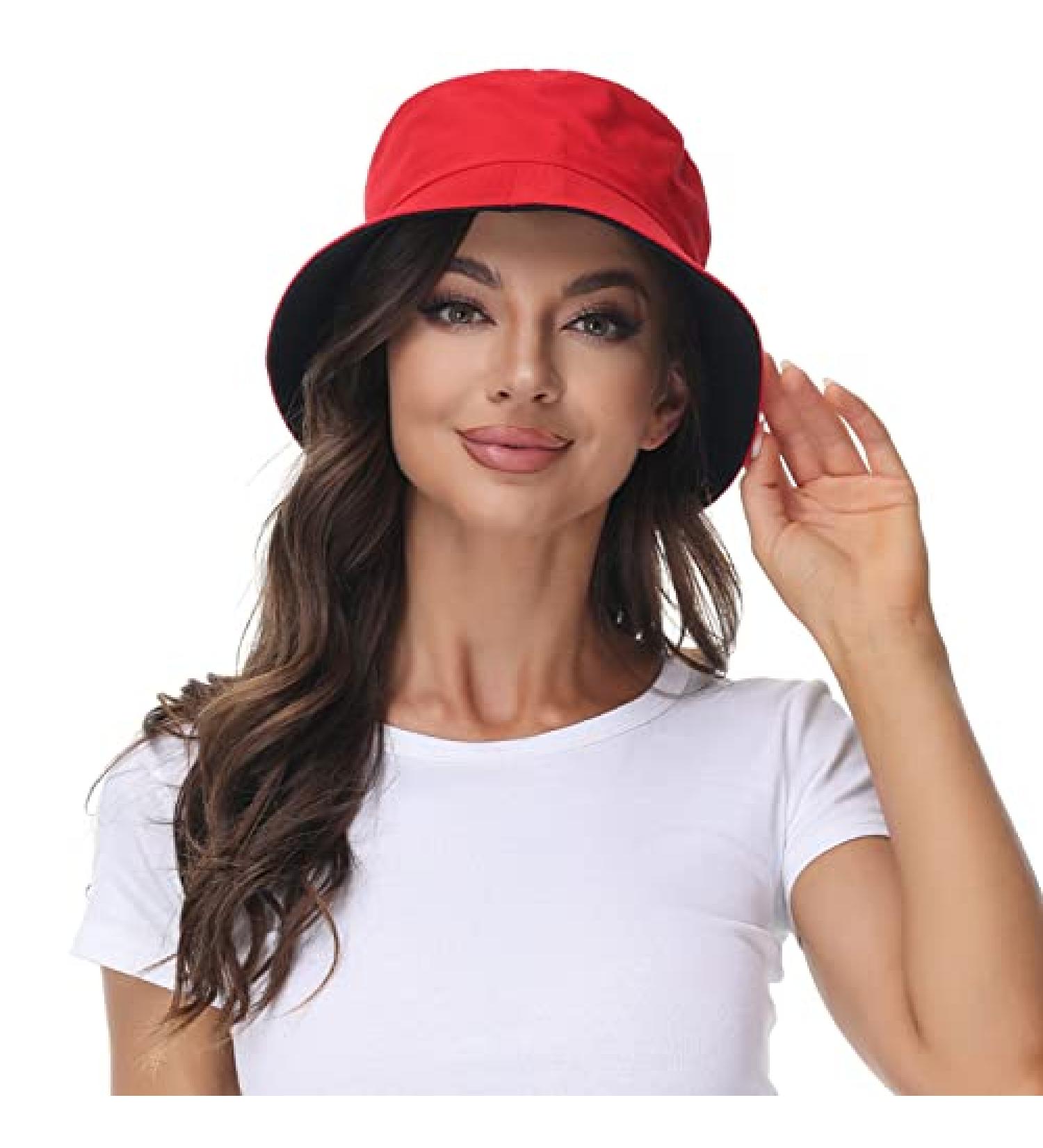Women's Reversible Black-Red Bucket Hat for Summer | Outdoor Beach Cap - Buy Online on GoSupps.com
