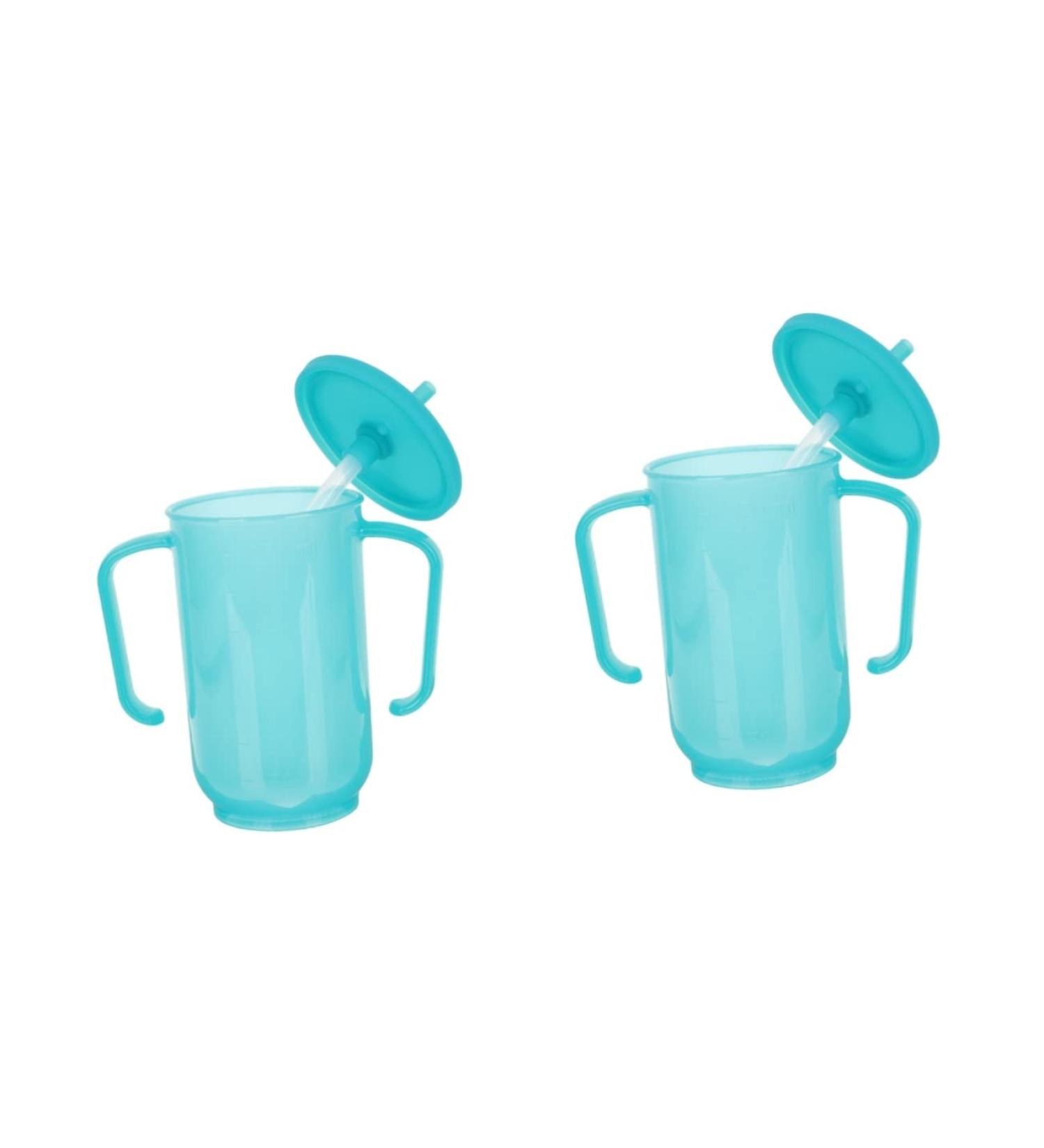 Luxshiny 2pcs Tumbler Care Lid with Handles and Straw | Water Proof | Elderly & Disabled Nursing | Bedridden Feeder | Bluex2pcs 15x12cmx2pcs - Buy Online on GoSupps.com