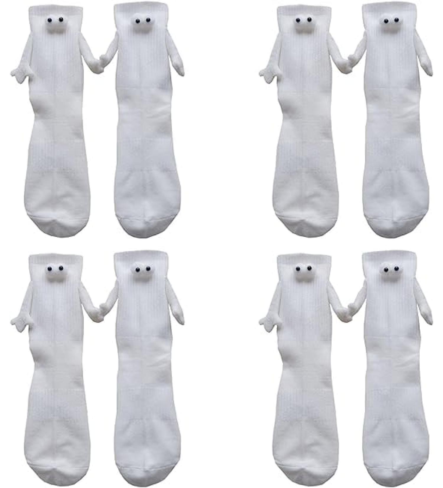 Couple Holding Hands Socks - Funny Magnetic 3D Doll Couple Socks | Unisex White 4 Pair - Buy Online on GoSupps.com