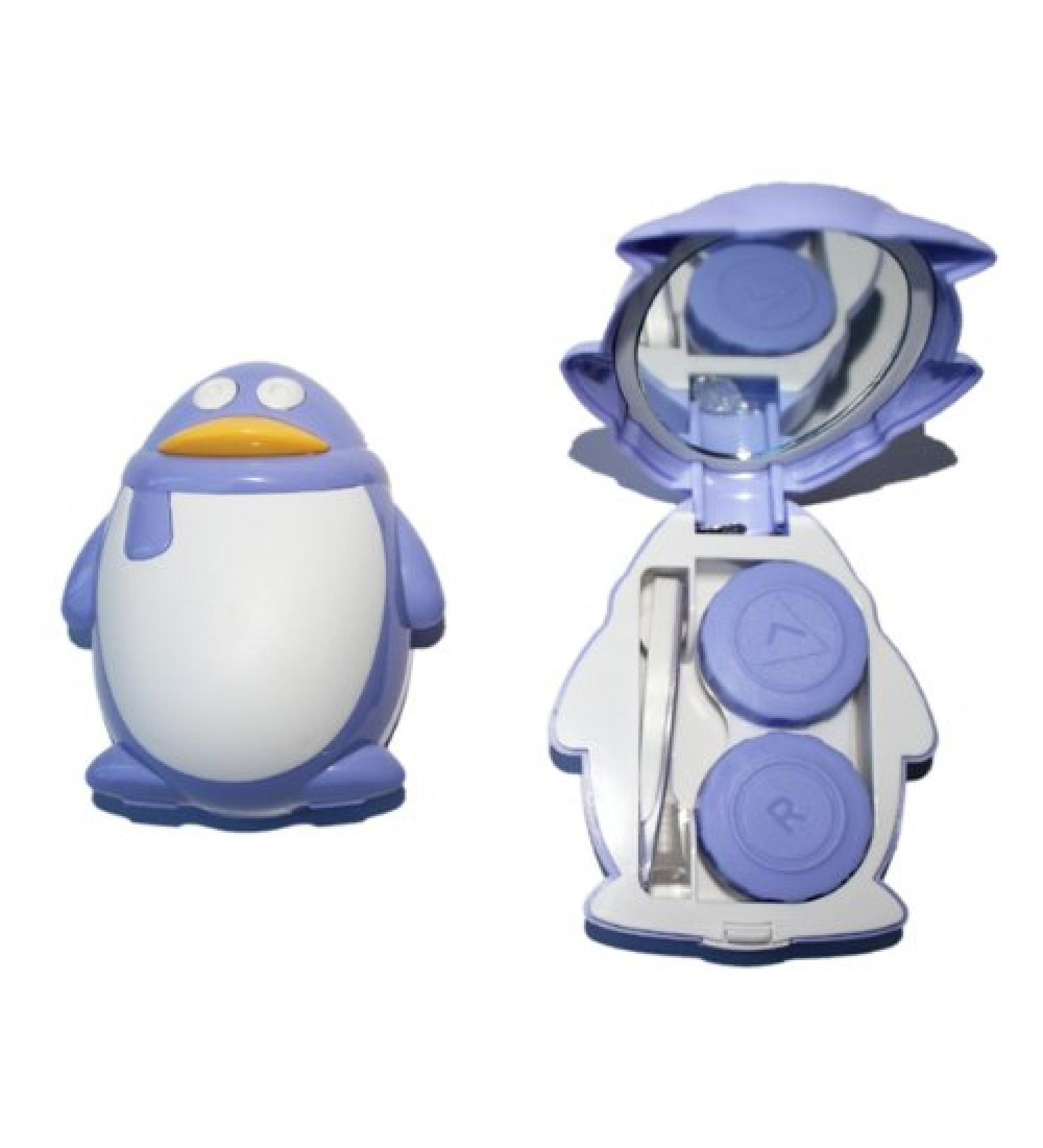Contact lens case storage container case set mirror cute penguin purple