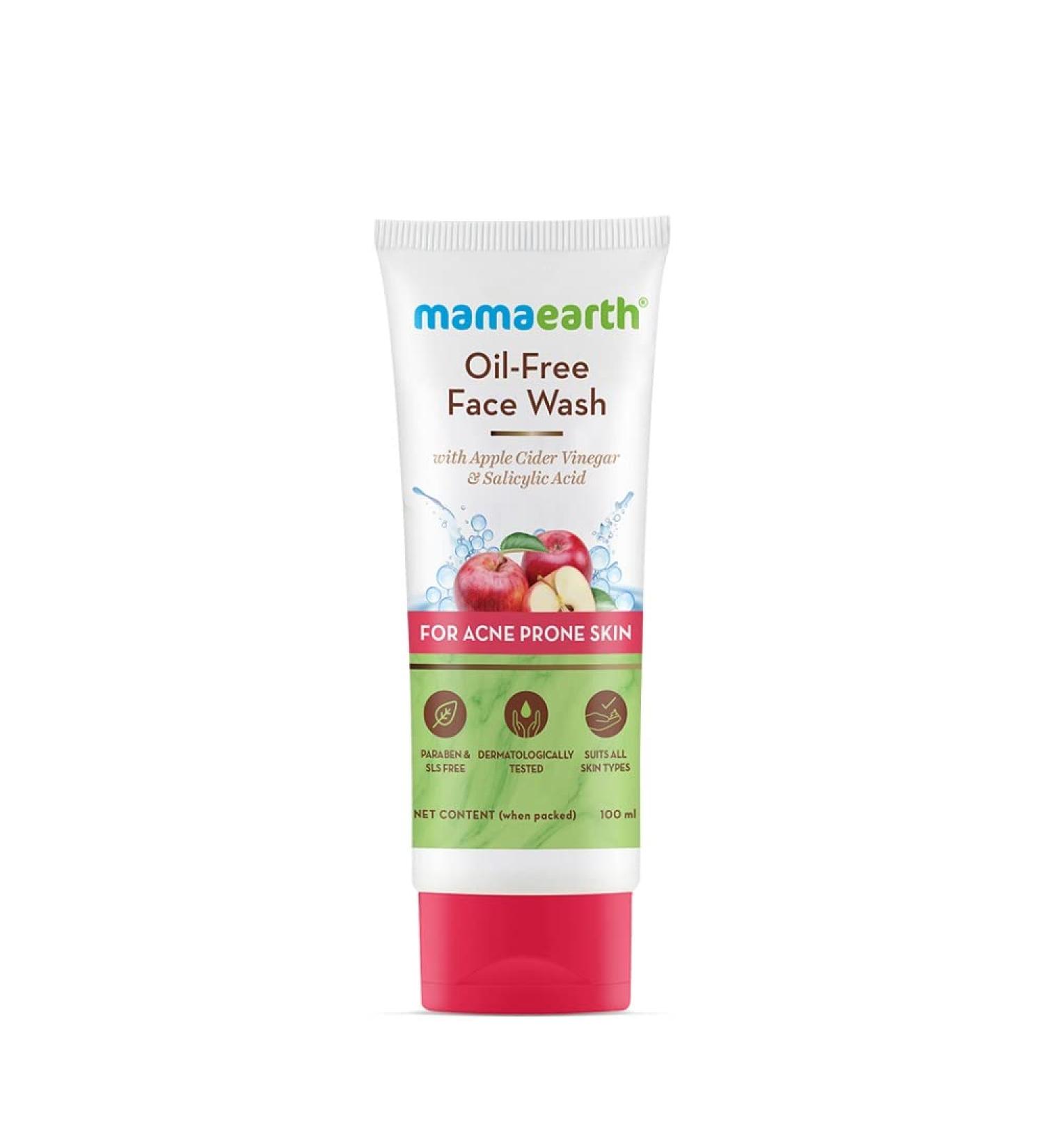 Mamaearth Oil-Free Face Wash with Apple Cider Vinegar | Salicylic Acid Cleanser for Oily & Acne Prone Skin | SLS & Paraben Free | 3.38 Fl Oz (100ml) | Buy Online Worldwide - Buy Online on GoSupps.com
