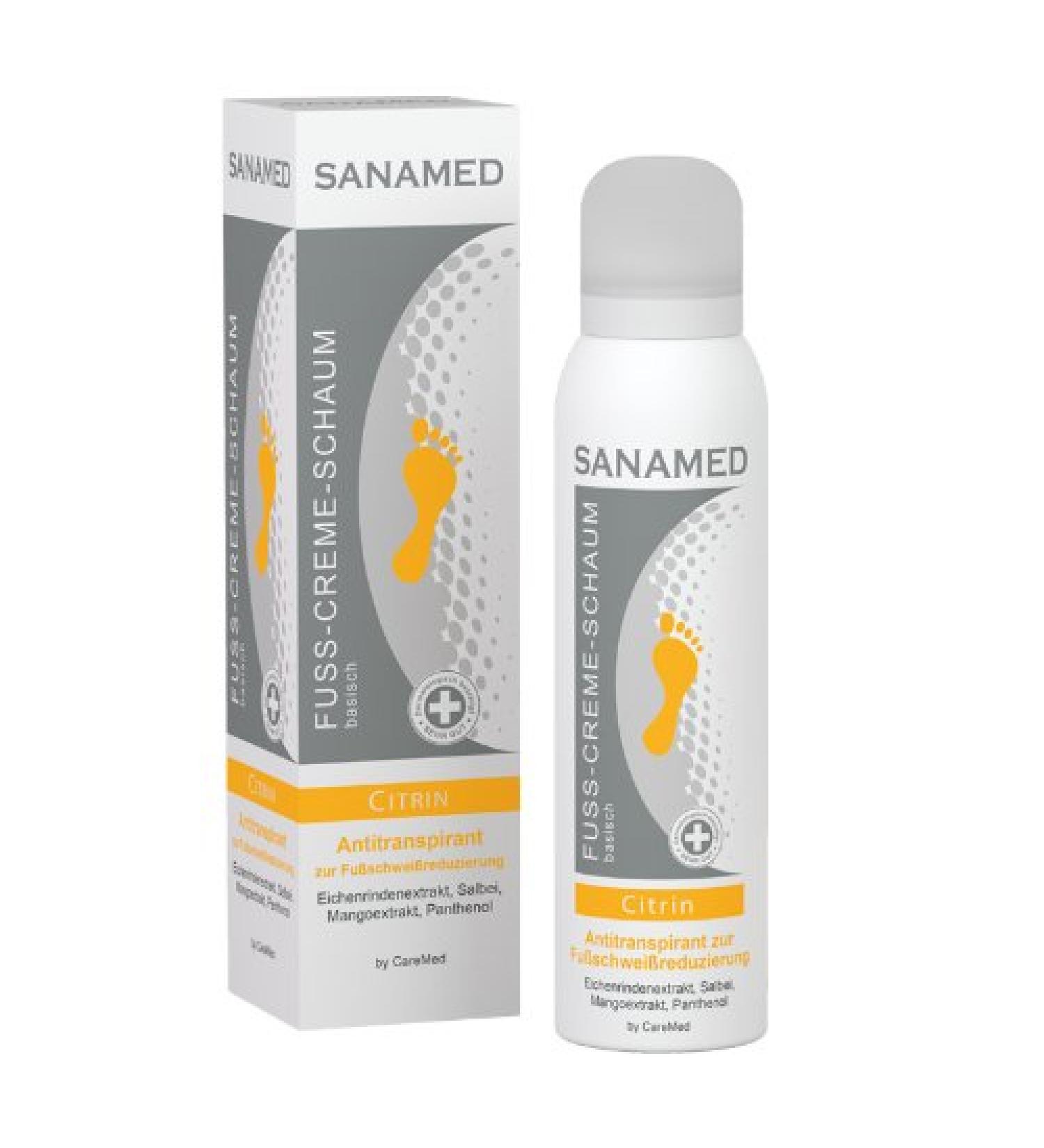 Sanamed Foot Cream Foam Citrine Foot Deodorant for Sweaty Feet with Panthenol Sage 150ml