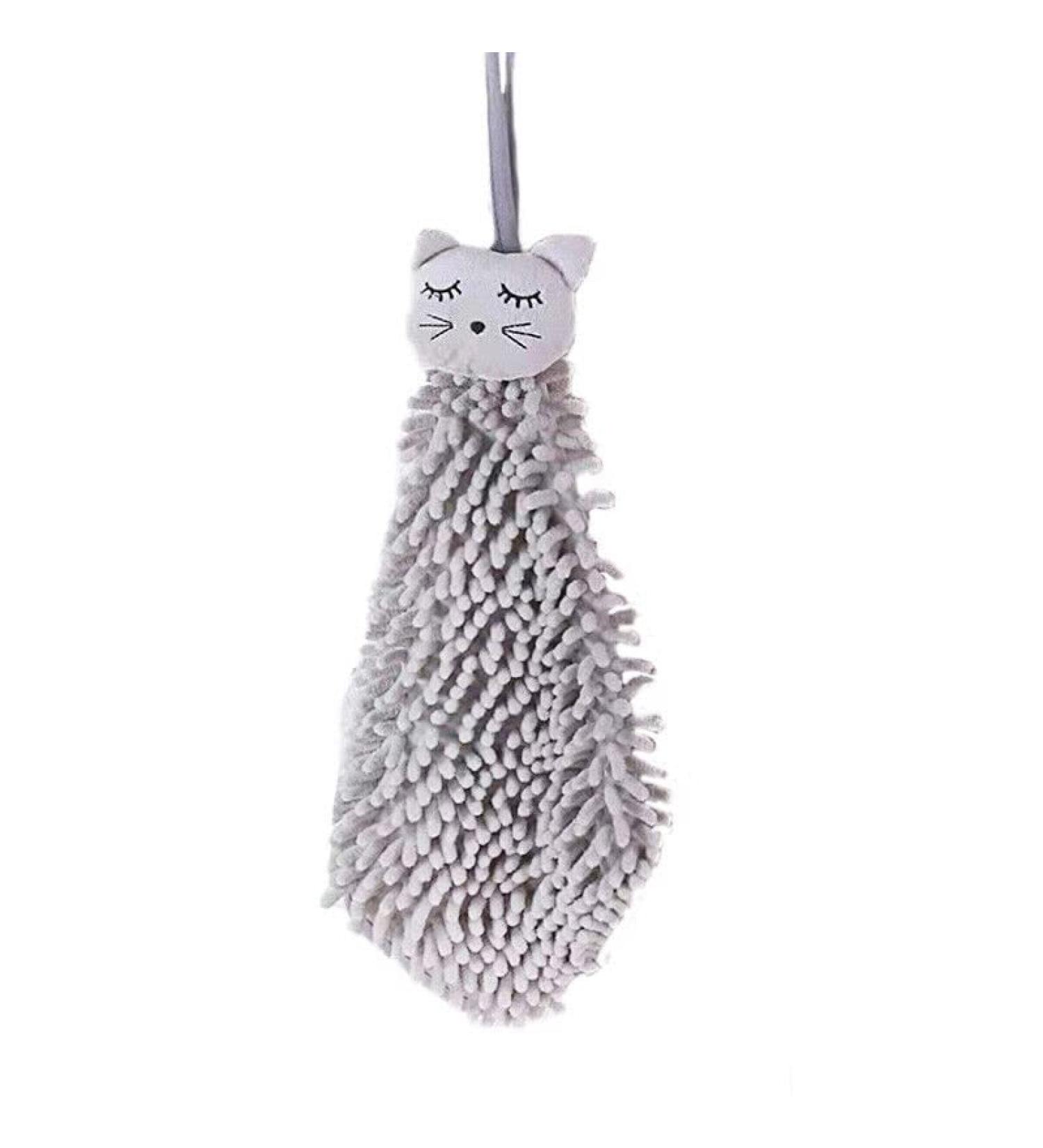 Chenille Hand Towel with Hanging Loop - Soft and Absorbent Cute Animal Cleaning Cloth for Kitchen and Bathroom 26 * 28cm (Grey) - Buy Online on GoSupps.com