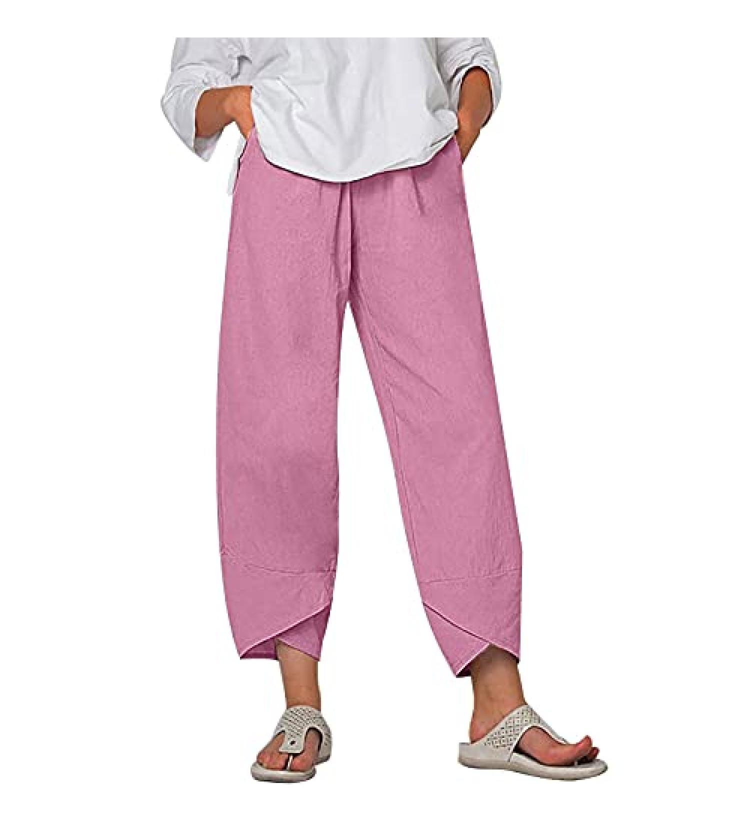 Nursling Women's Summer Linen Capris with Pockets - XXL, Elastic Waist, Drawstring - Pink - Buy Online on GoSupps.com