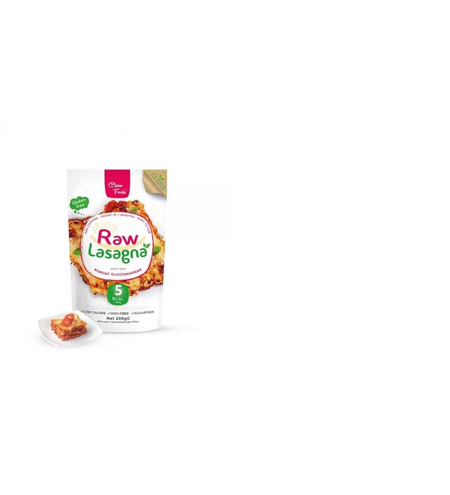 CleanFoods Raw Lasagna 200g I Konjac noodles I vegan gluten free low carb I only 6 calories per 100g I ready in 2 minutes - Buy Online on GoSupps.com