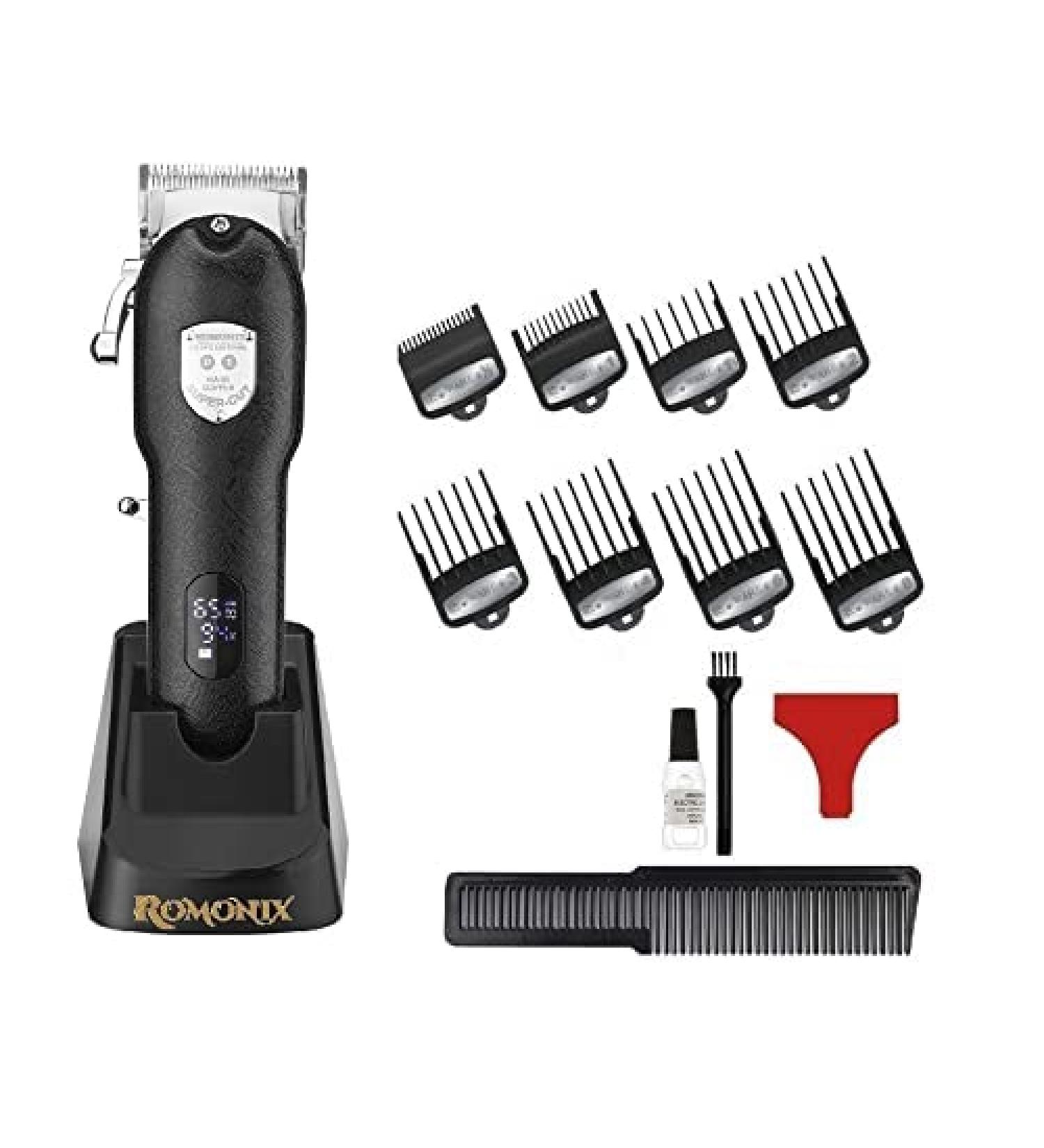 Professional Hair clipper Cordless Senior-Pro Romonix With charging stand and 8 Premium Cutting Guides Combs
