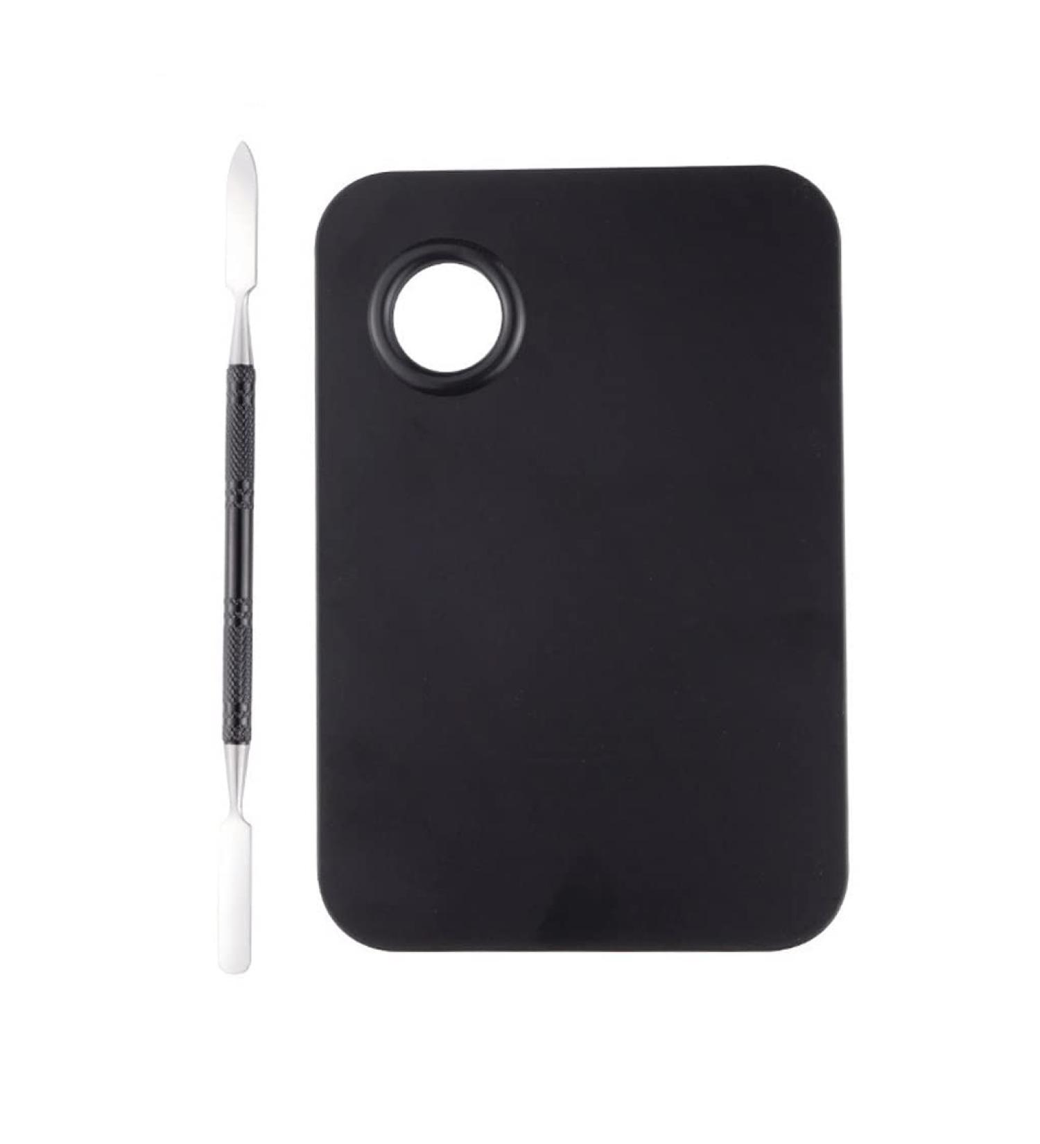 OUSIKA Black Makeup Blender Palette - Polished Mixing Plate for Foundation & Eyeshadow with Spatula | 75mm - Buy Online on GoSupps.com