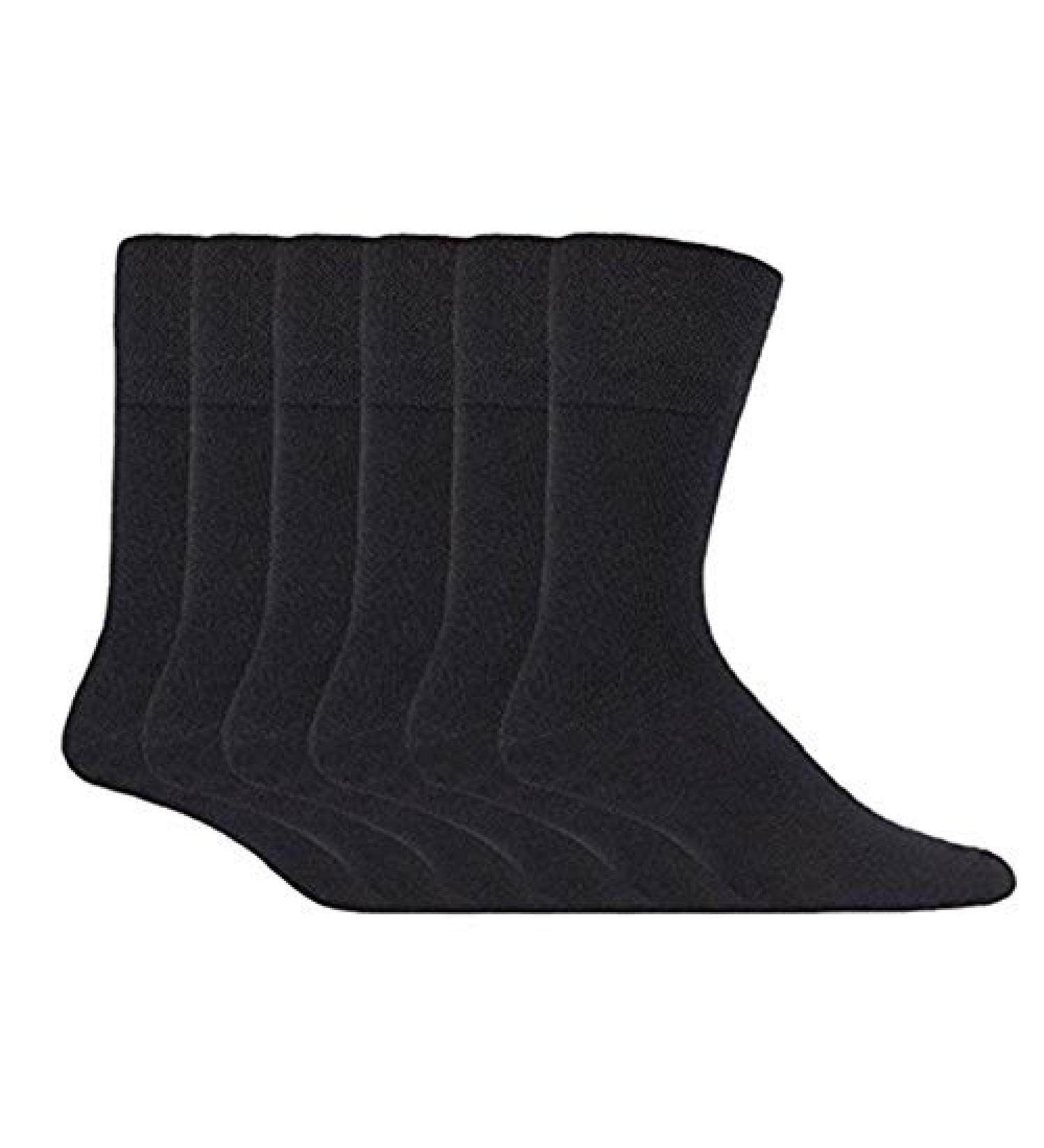 Gentle Grip - 6 Pack Mens Extra Wide Non Binding Diabetic Socks for Poor Circulation Black