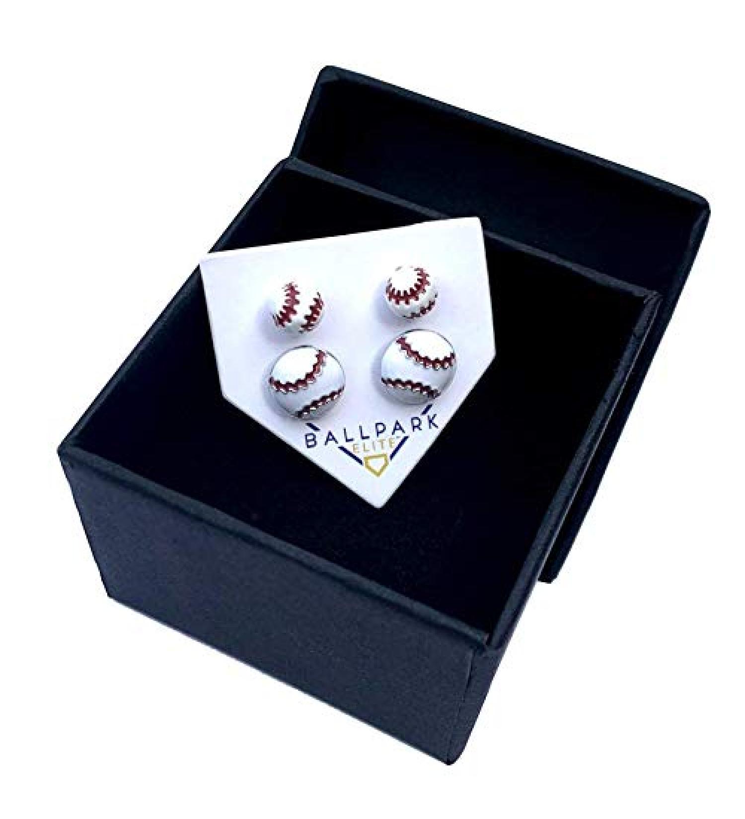 Baseball Stud Earrings Set - 2 Pairs (Small) - Buy Online on GoSupps.com
