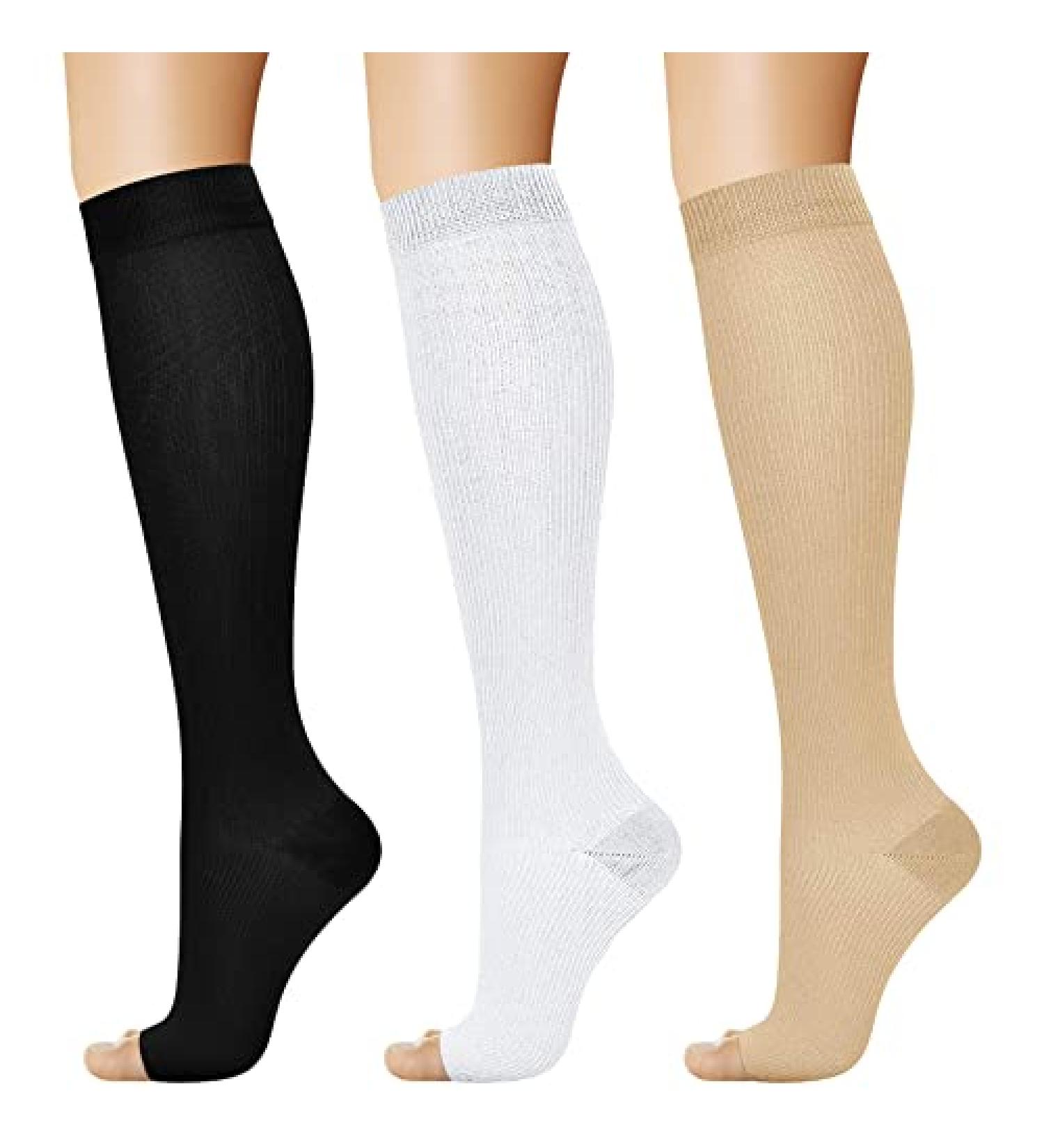 Acture Open Toe Compression Socks 15-20 mmHg for Men and Women - Ideal for Running, Athletic Activities, Medical Use, Pregnancy, and Travel - Black/White/Nude - Large-X-Large - Buy Online on GoSupps.com