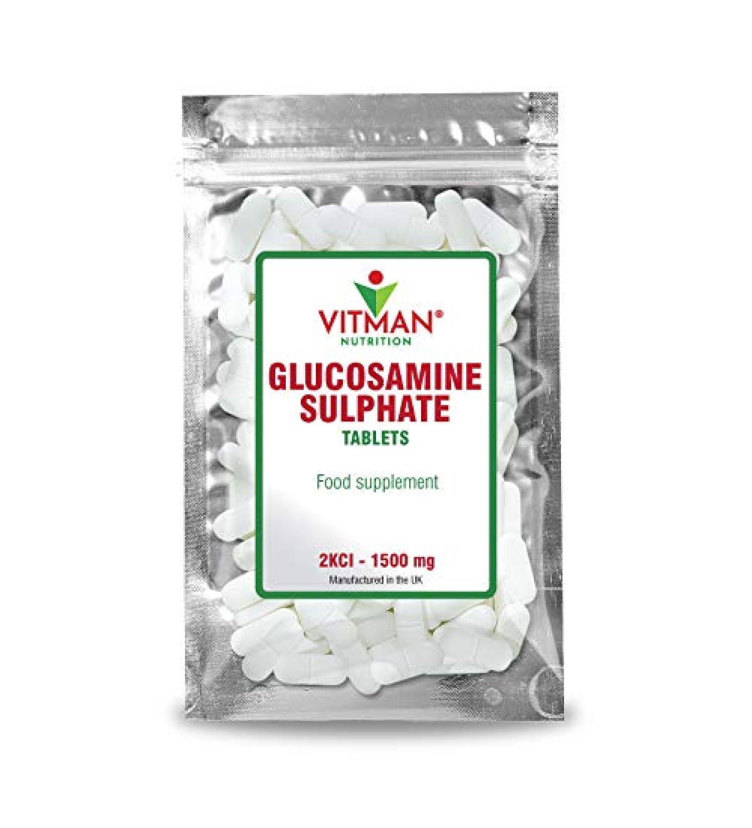 High Strength Glucosamine Sulphate 2KCl Tablets (90 Count) | Made in UK by VitMan Nutrition | 3 Months Supply - Buy Online on GoSupps.com