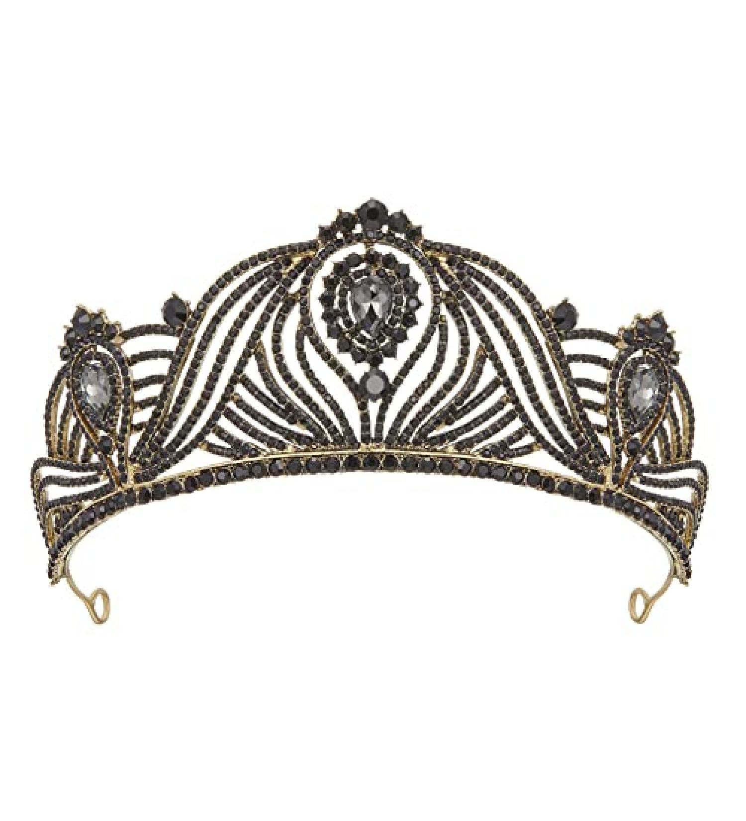 Black Baroque Queen Crown for Women - Wedding Tiara for Bride Headpieces - AW BRIDAL - Buy Online on GoSupps.com