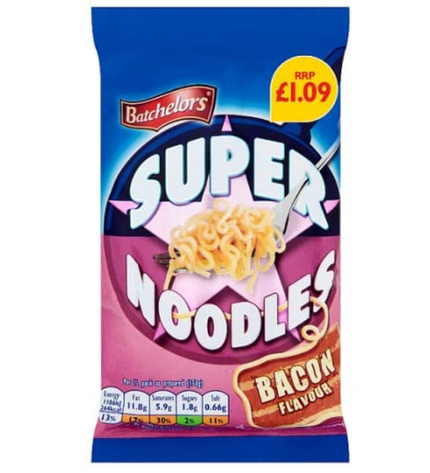 Batchelors Super Noodles Bacon Flavor 90g Case of 8 Price Marked