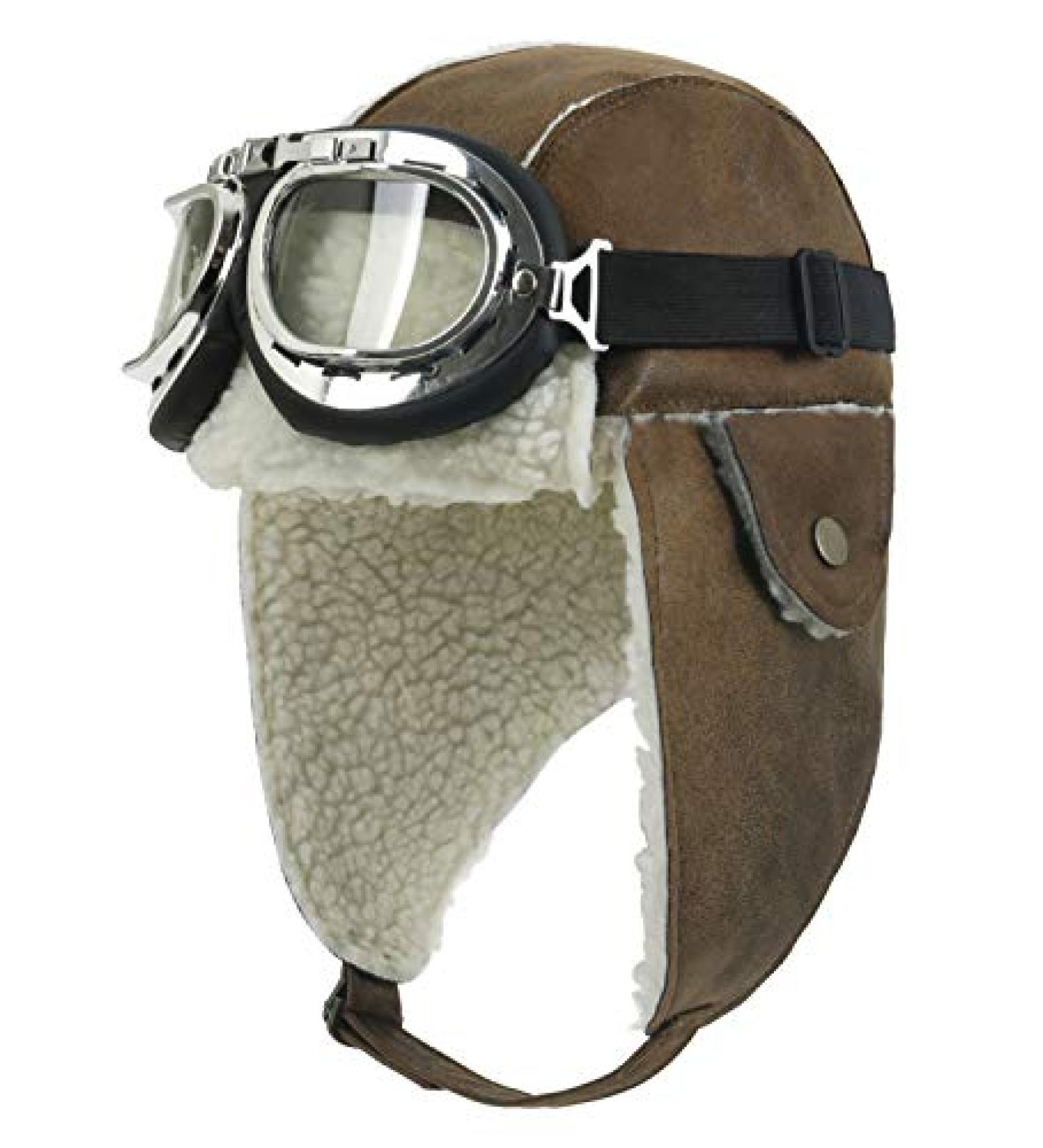 ililily Aviator Winter Hat with Fur Ear Flaps and Pilot Goggles - Medium Light Brown/White - Buy Online on GoSupps.com