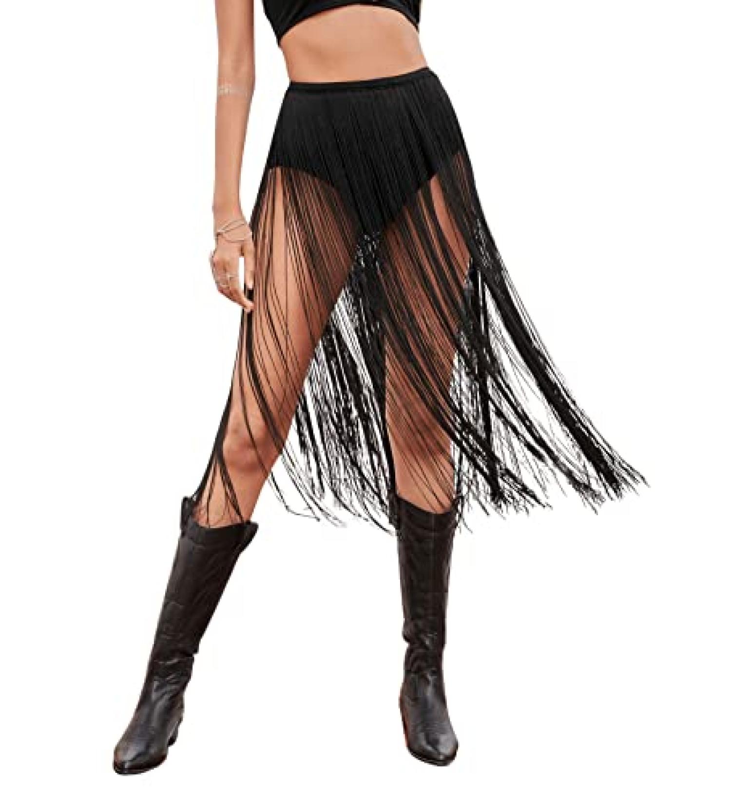 Verdusa Women's High Waisted Fringe Shorts - Small Black | Rave Dance Bottoms - Buy Online on GoSupps.com