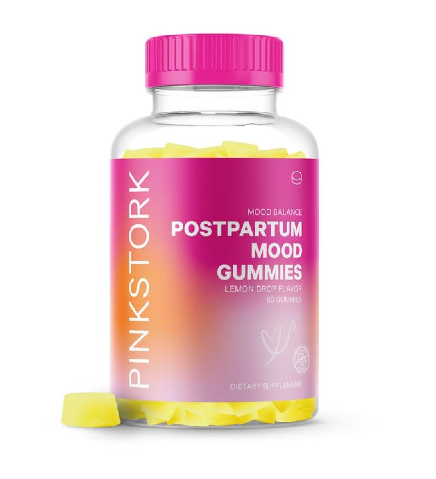 Pink Stork Postpartum Mood Gummies - Postnatal Vitamins for Women - Hormone Balance & Immune Support - 60 Lemon Drop Gummies - Buy Online on GoSupps.com