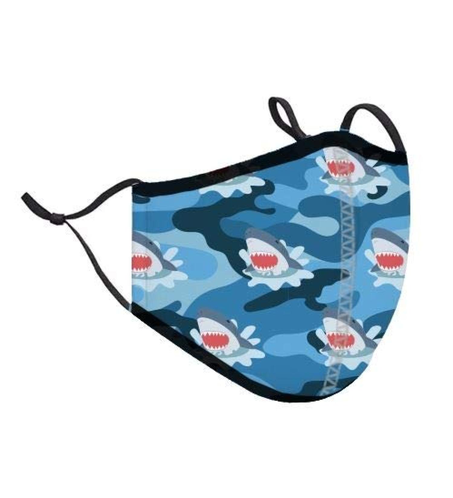 Top Trenz Kids Face Wrap Cloth Reusable Fashion Mask Small (Ages 3-7) (Small Shark Camo)
