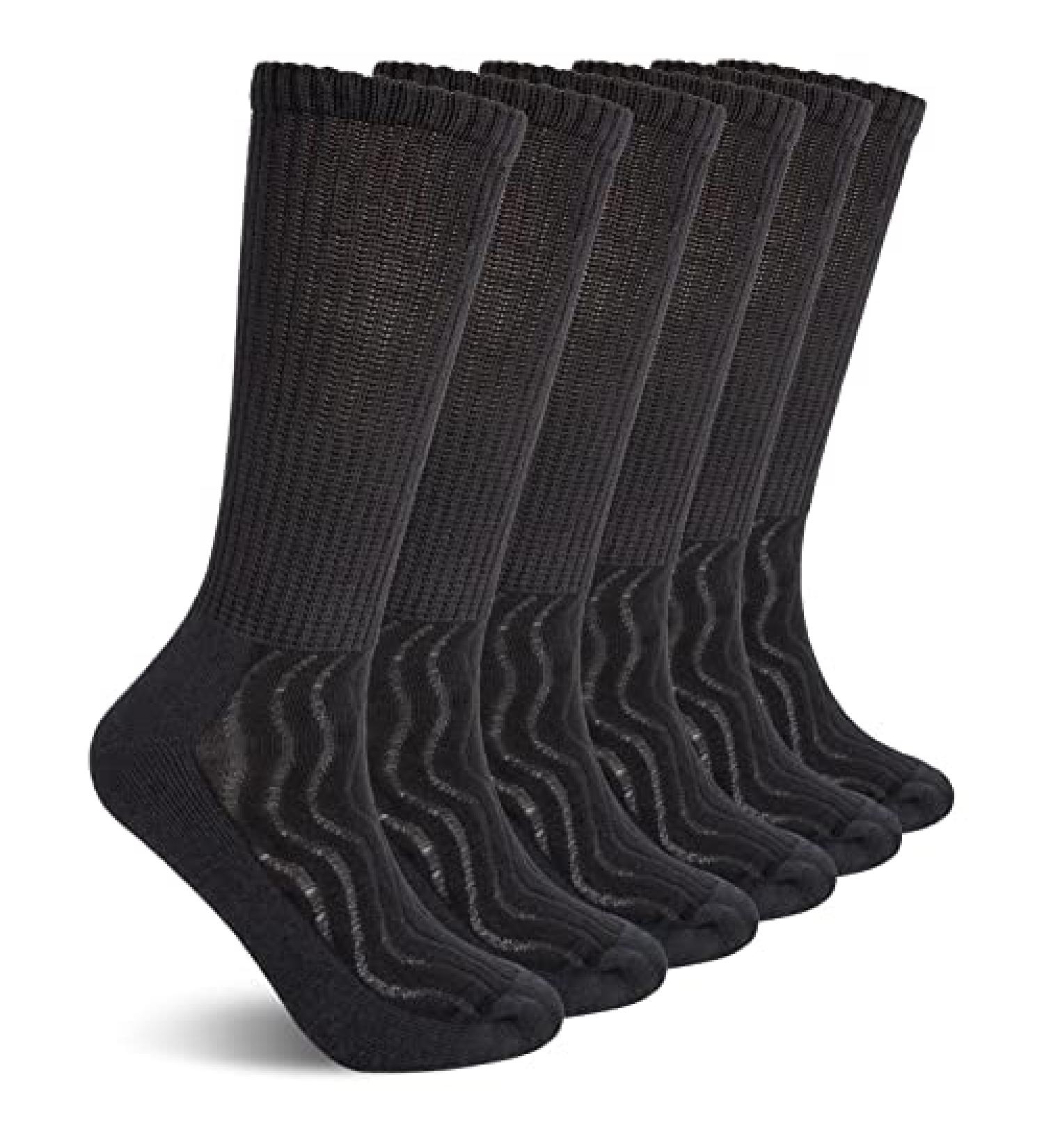 Athlemo Men's Diabetic Circulation Bamboo Crew Socks - Black (6 pairs) | Moisture Wicking, Cushioned, Non-Binding | Size 9-11 - Buy Online on GoSupps.com