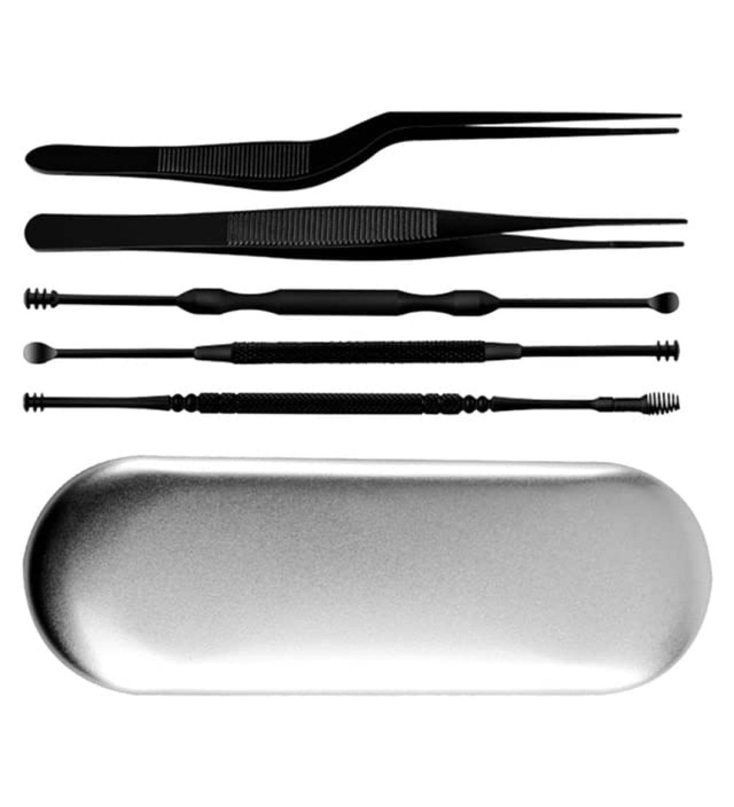 6pcs/set Stainless Steel LED Ear Wax Pickers - Black Earpick Wax Remover Curette Spoon Cleaner Tool - Buy Online on GoSupps.com