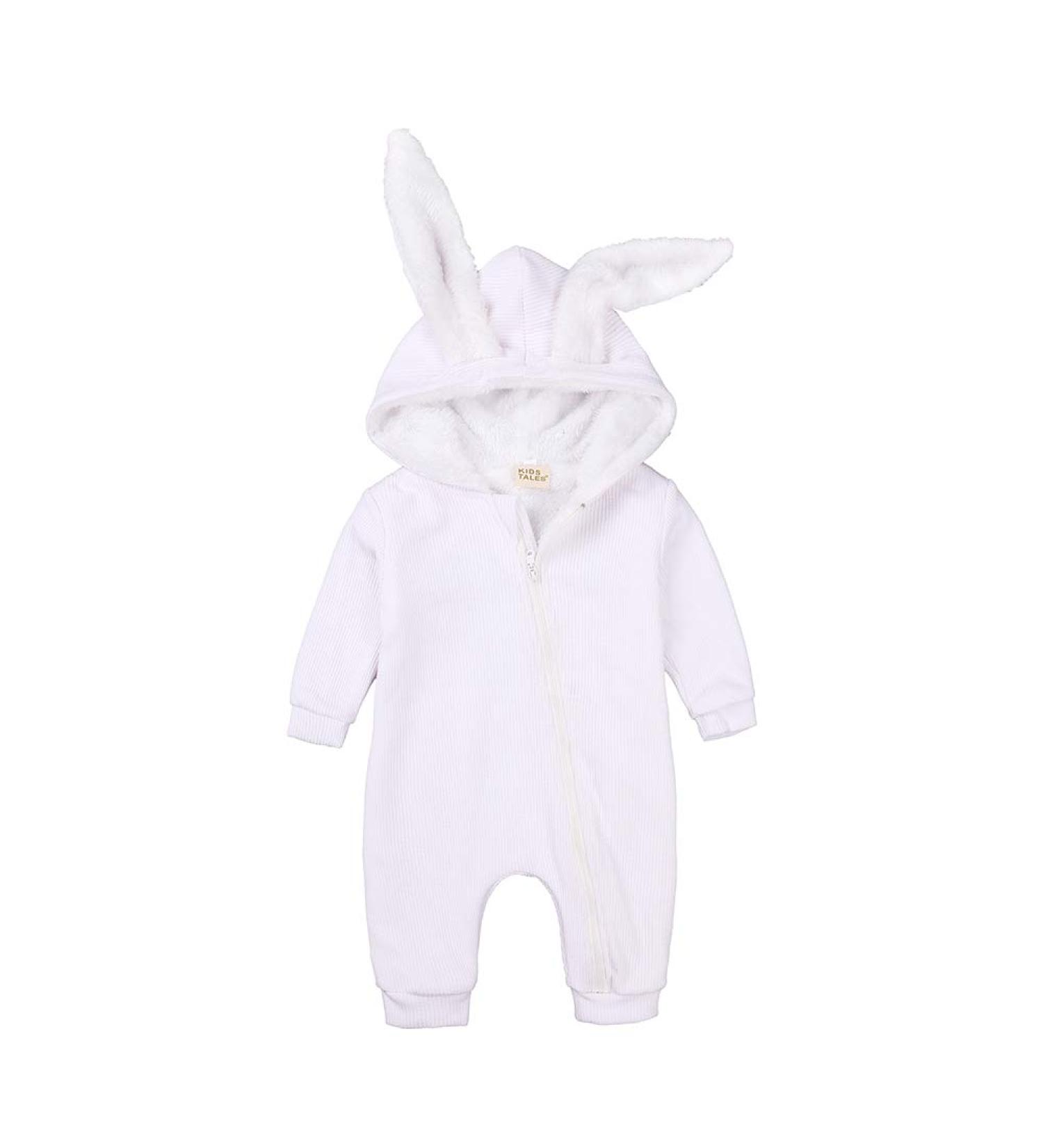 Kids Tales Baby Winter Rabbit Ear Hooded Romper | 3-6 Months | White Thick | Winter Warm Outfit - Buy Online on GoSupps.com