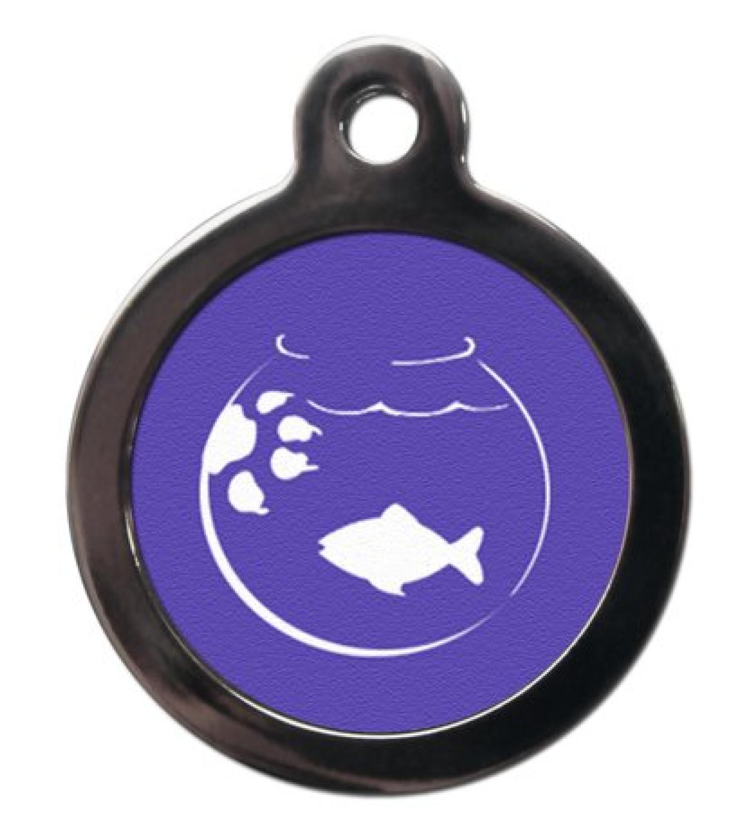 PS Pet Tags - Cute Cat ID Tags - Purple Fishbowl Design - Zinc Alloy Metal - Small (24mm) Personalised On Reverse - Cat Name Address Identity Tag - Made in UK - Buy Online on GoSupps.com