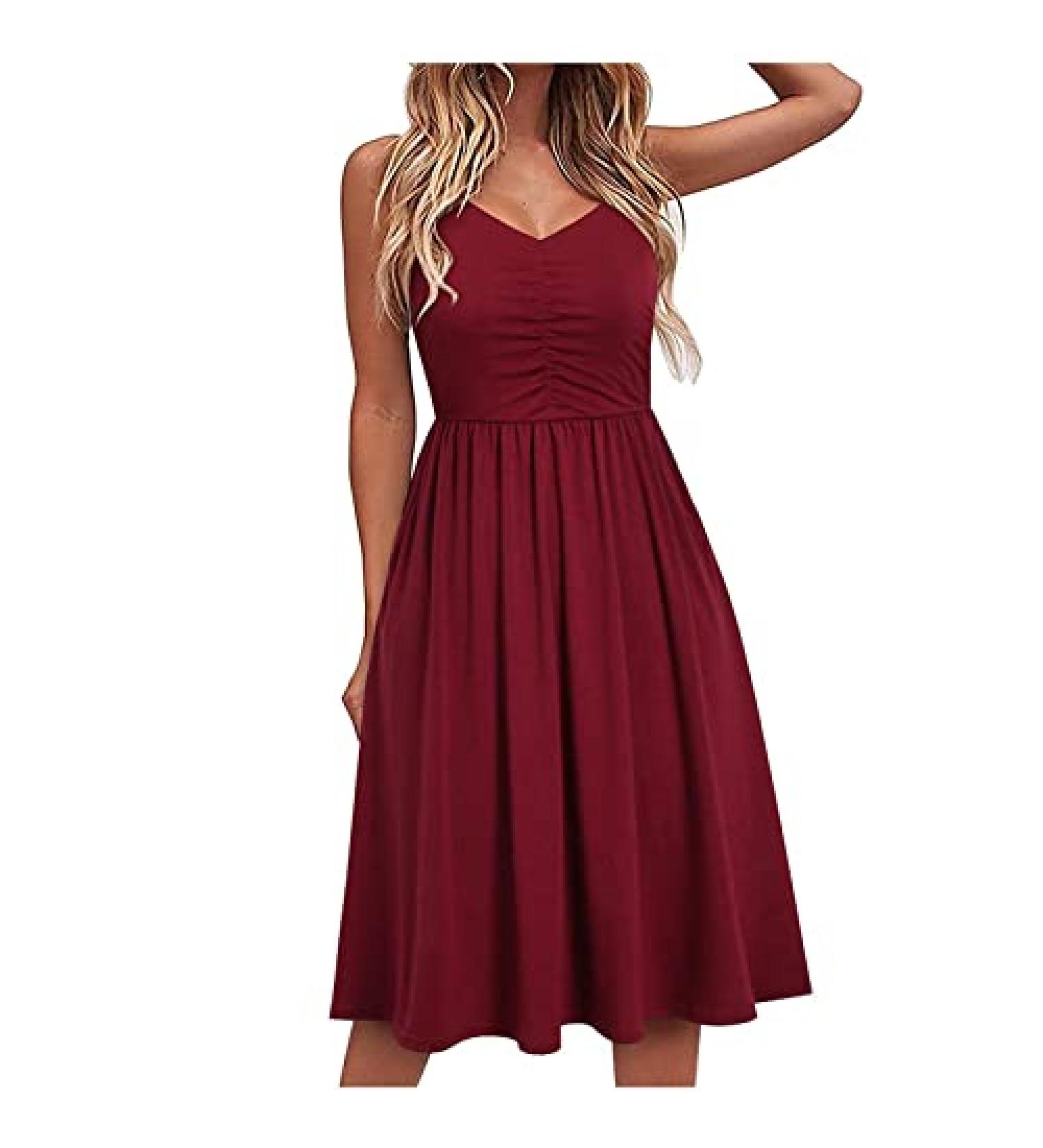 Women's Sleeveless Beach Maxi Dress - Summer 2023 | Spaghetti Strap A-line Sundress with Pockets in Wine - XX-Large - Buy Online on GoSupps.com