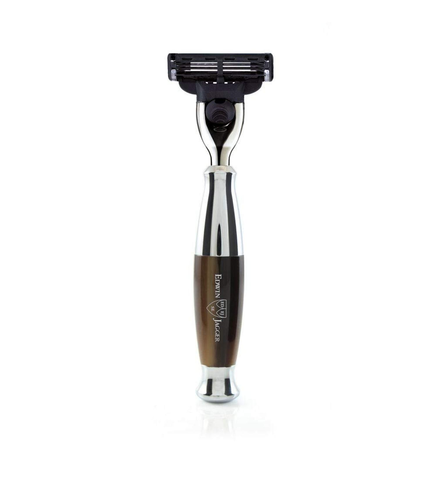 Edwin Jagger Chrome Mach3 Razor Handle - Orange Imitation Horn - Premium Shaving Accessory for International Shipping - Buy Online on GoSupps.com