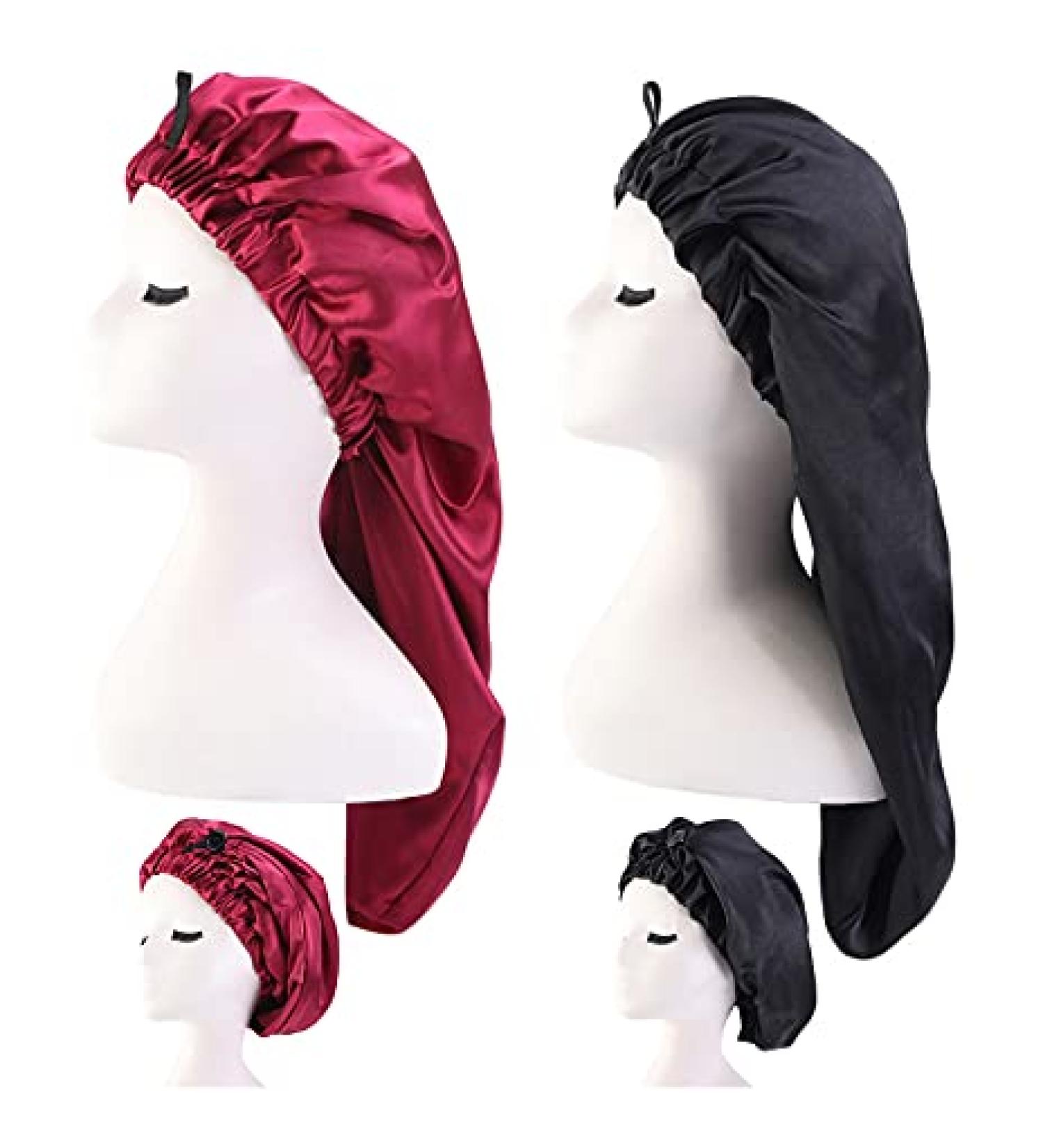 Women's Extra Large Satin Sleep Cap for Long Curly Hair - Long Satin Hair Bonnet for Sleeping - Hair Protection and Elastic Fit - Buy Online on GoSupps.com
