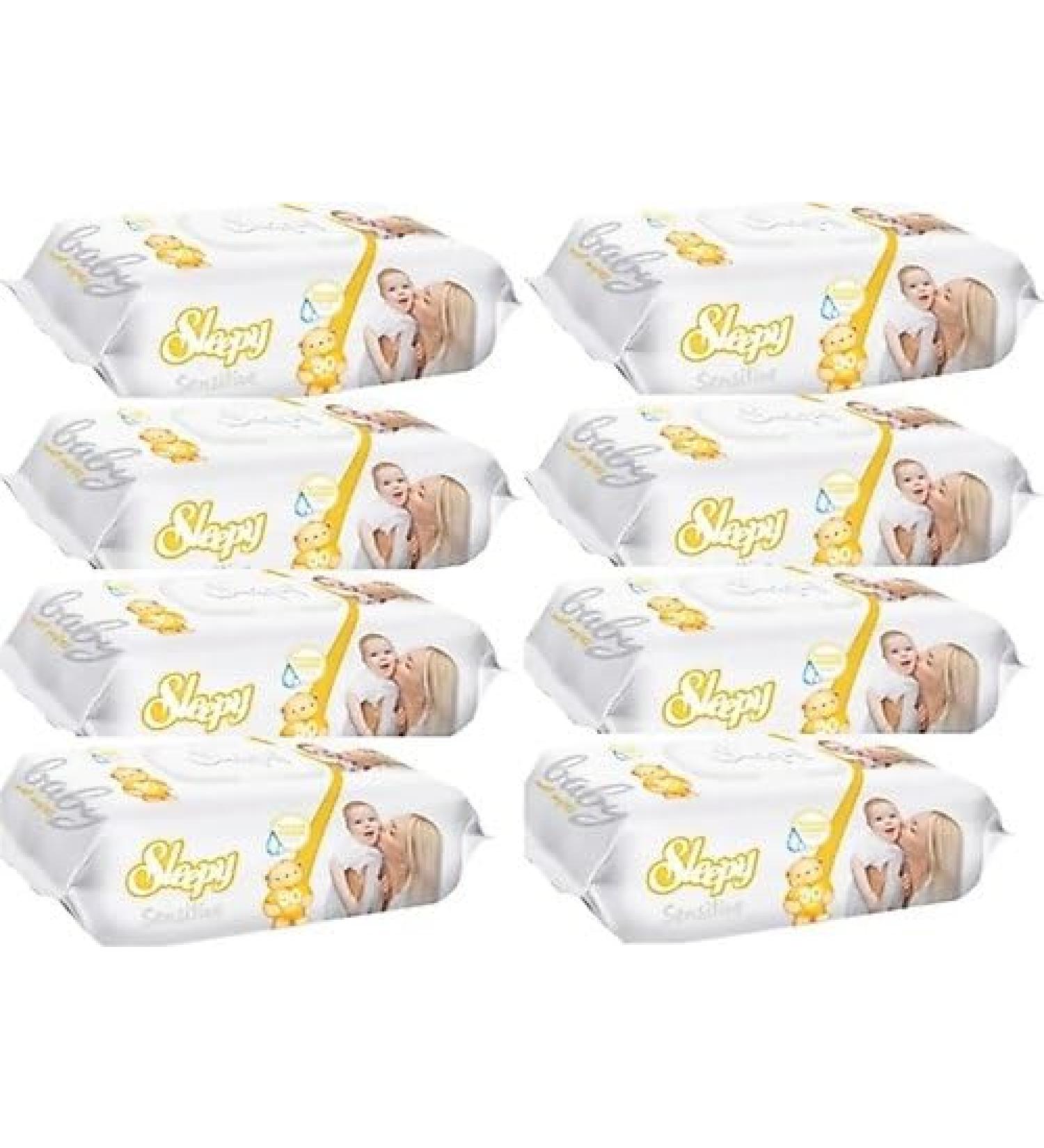 Sleepy Sensitive Baby Wipes - 80 Pack of 8 | 100% Pure Water & Organic Cotton | Soft & Safe for Babies - International Shipping Available - Buy Online on GoSupps.com