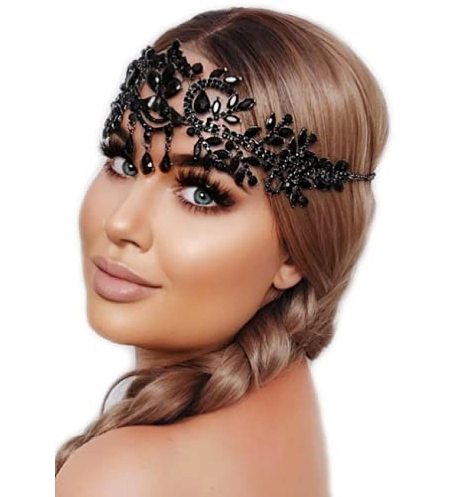 Nereida's Secret Bridal Rhinestone Headband - Gothic Black - Wedding Flapper Hair Accessory - Buy Online on GoSupps.com