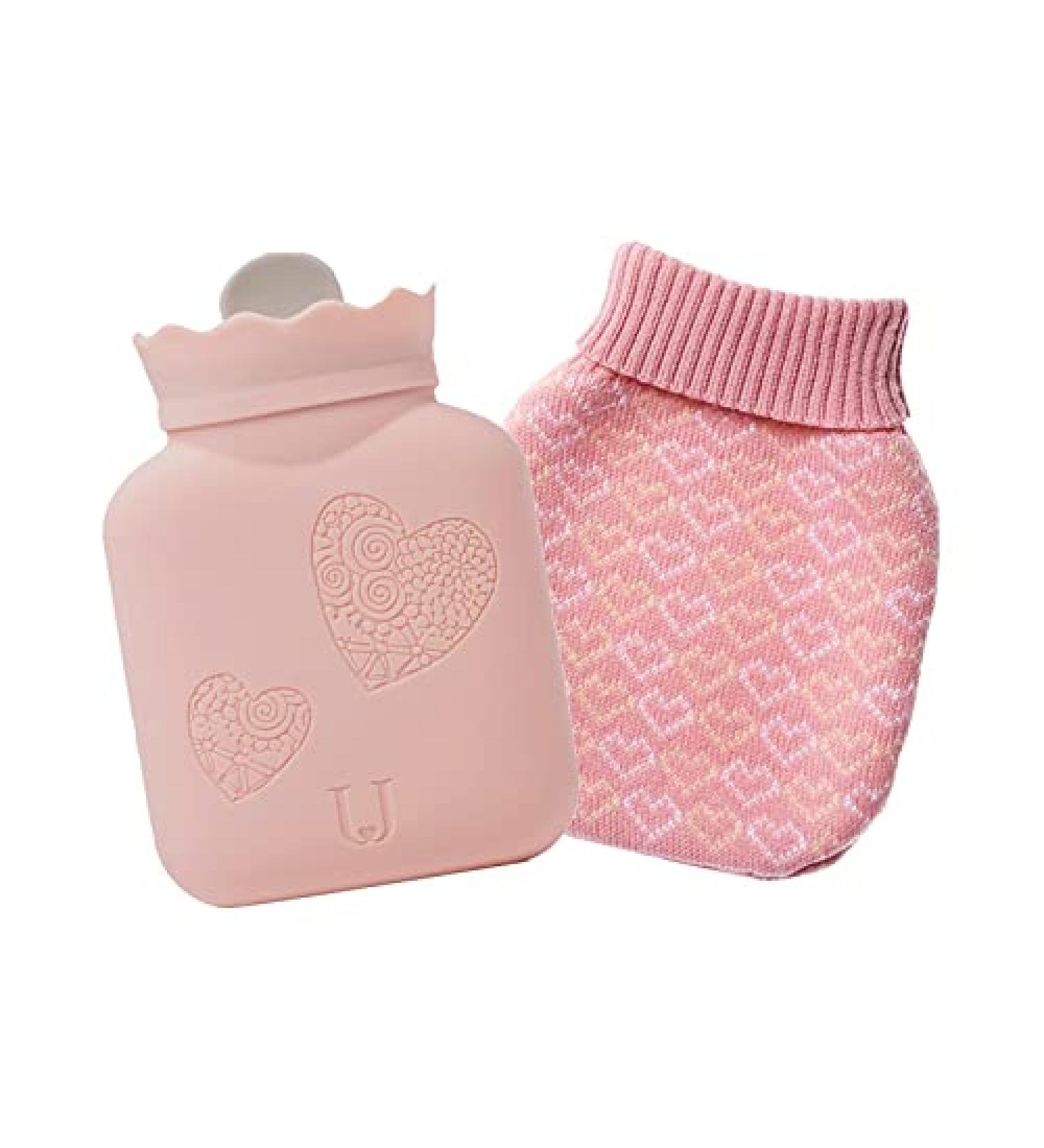 Silicone Hot Water Bottle with Knit Cover | Microwave Heating | Hot & Cold Therapy for Back Pain | Valentine's Day Gift (Pink, Short) - Buy Online on GoSupps.com