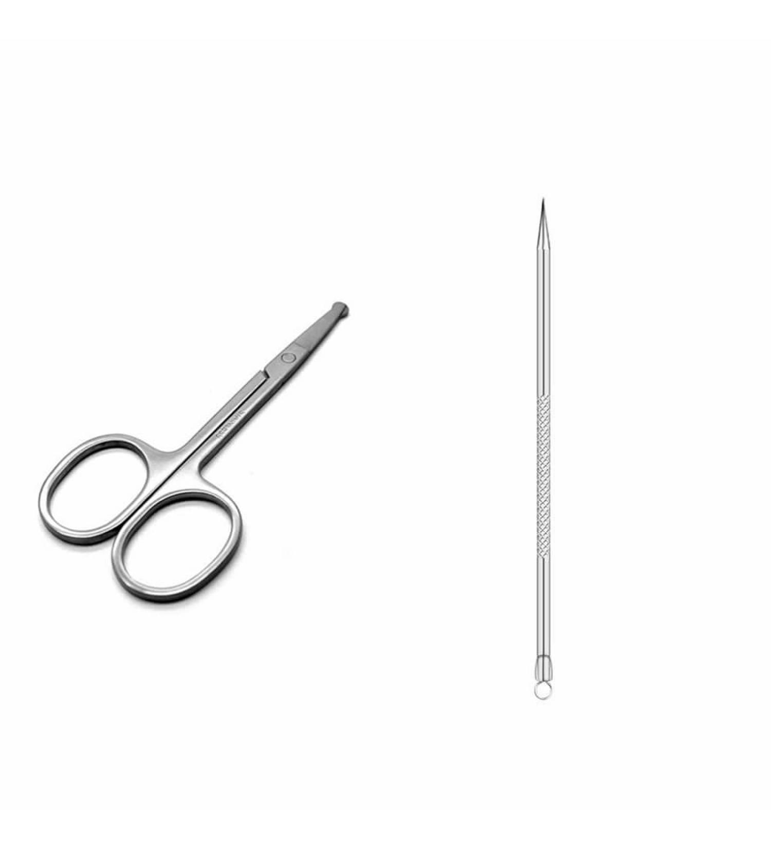 YSUUZRL 2 Pcs (Nasal hair scissors+Sanding long needles) Whitehead Removal Acne Blackhead Removal Needles Tweezers Beauty Salon Pimples Needles Deep Cleaner Clip Tool - Buy Online on GoSupps.com