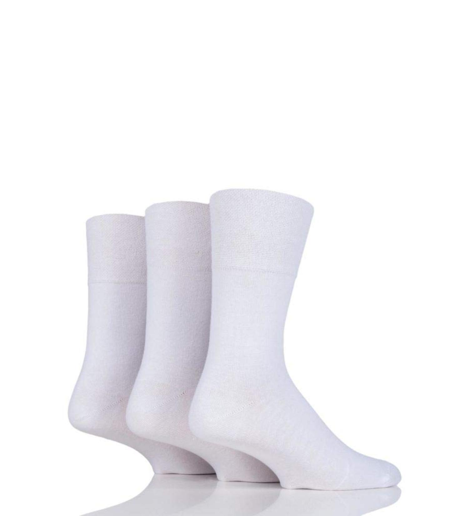 3 Pairs White Black Ladies Gentle Grip Loose Soft Top Diabetic Non Elastic Socks Size 4-8 4-8 White
