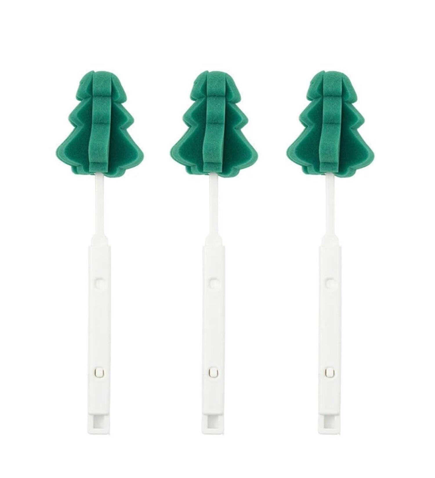 Jbnmvc 3Pcs Christmas Tree Shape Retractable Cup Brush Sponge Long Handle Telescopic Wineglass Coffe Tea Glass Bottle - Buy Online on GoSupps.com