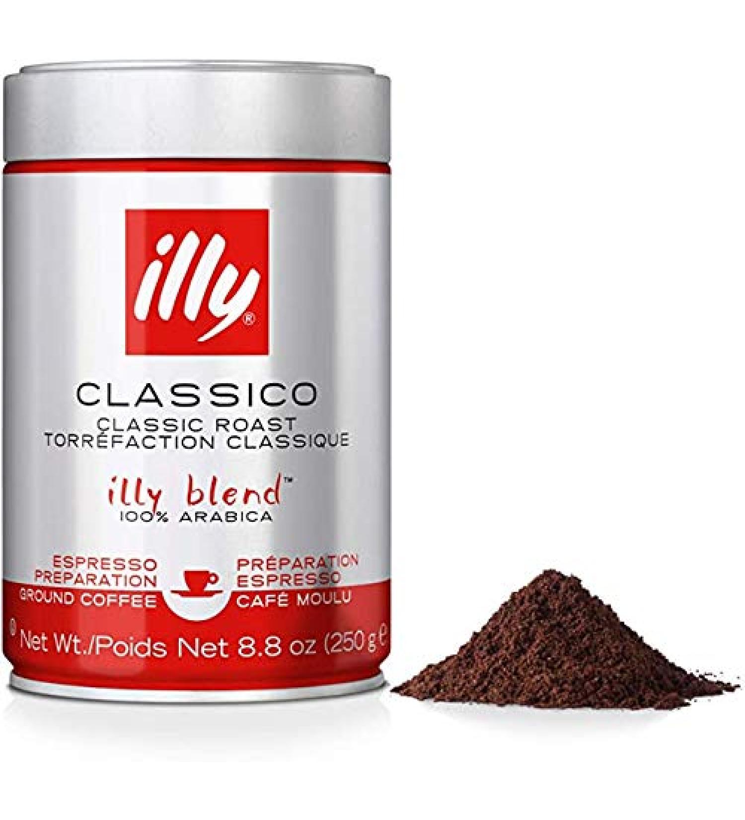 illy Classico Espresso Ground Coffee Medium Roast Classic Roast with Notes of Chocolate & Caramel 100% Arabica Coffee All-Natural No Preservatives Ground for Espresso Machines 250g (Pack of 2) Classico Medium Roast 125 g (Pack of 2) - Buy Online on GoSupps.com