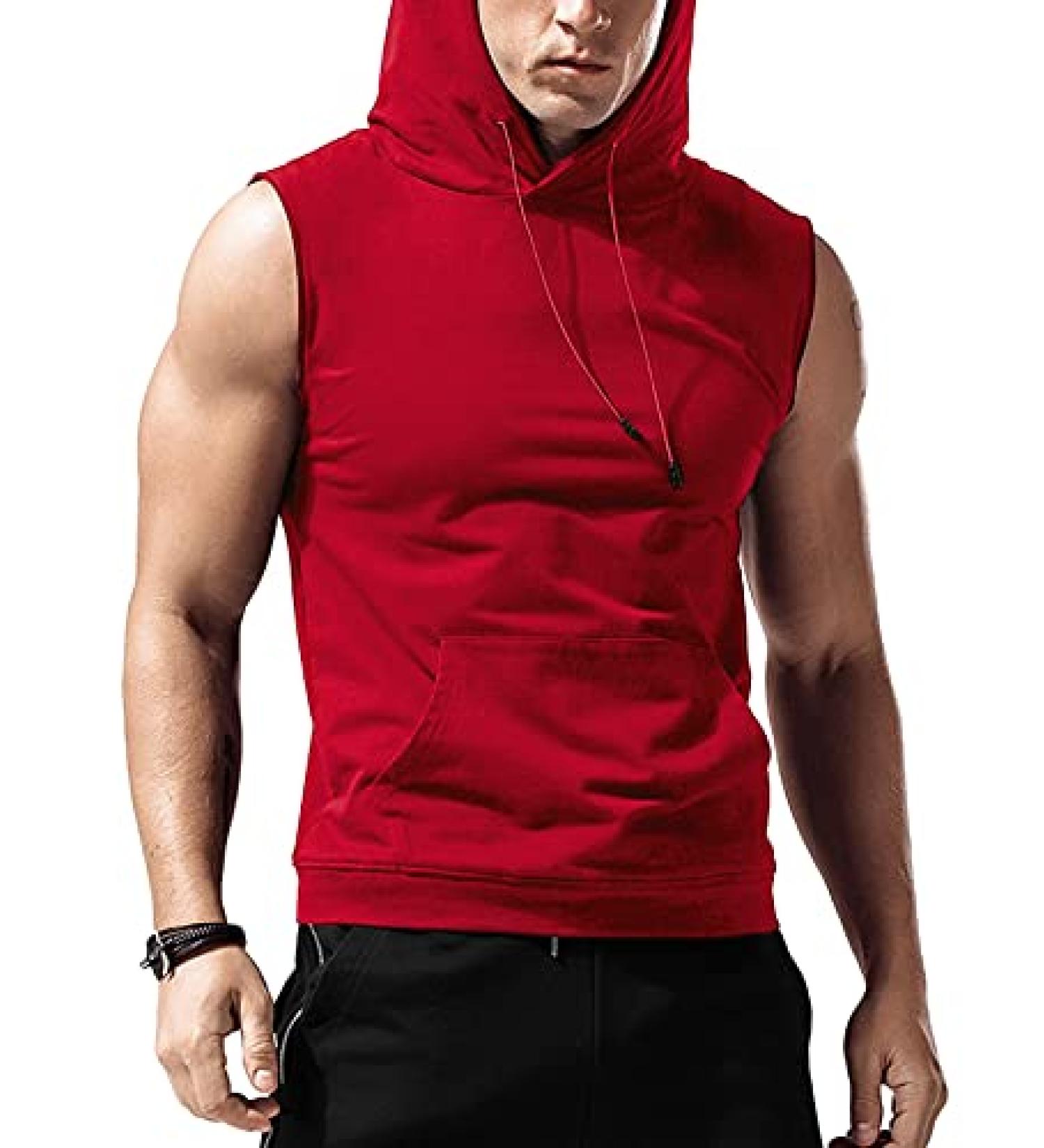 Babioboa Men's Cherry Red Workout Hooded Tank Top - X-Large - Buy Online on GoSupps.com