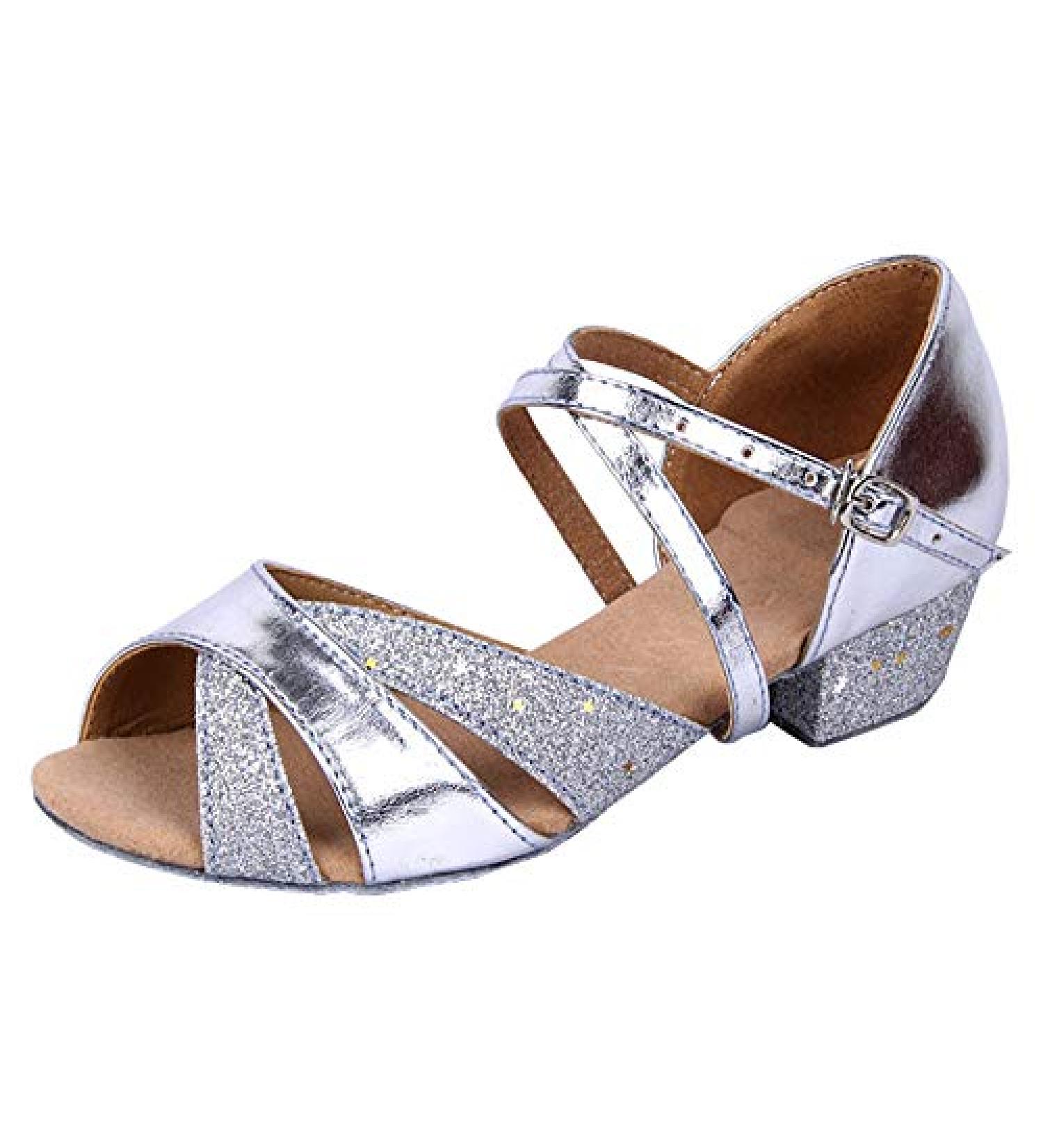 Missfiona Girls Glittering Latin Ballroom Dance Shoes - Silver, Size 4 Big Kid - Buy Online on GoSupps.com
