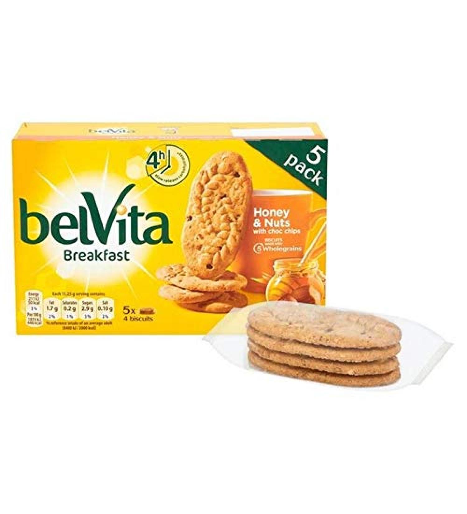 belVita 4x Belvita Breakfast Biscuits with Honey and Nuts 5 x 45g