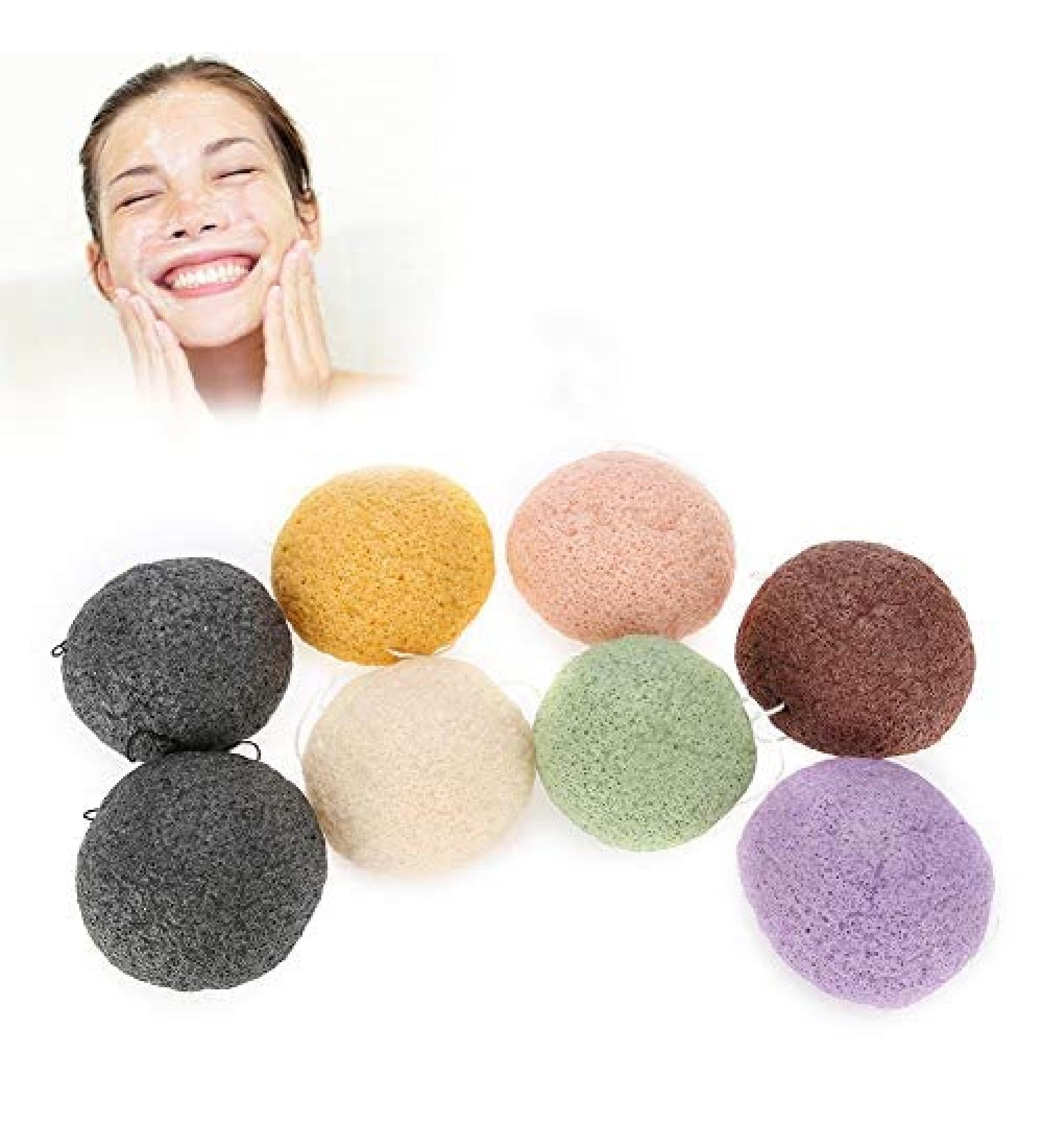 Konjac Wash Face Flutter Set - 8pcs Round Type Body Sponges for Deep Pore Cleansing and Exfoliation - Buy Online on GoSupps.com