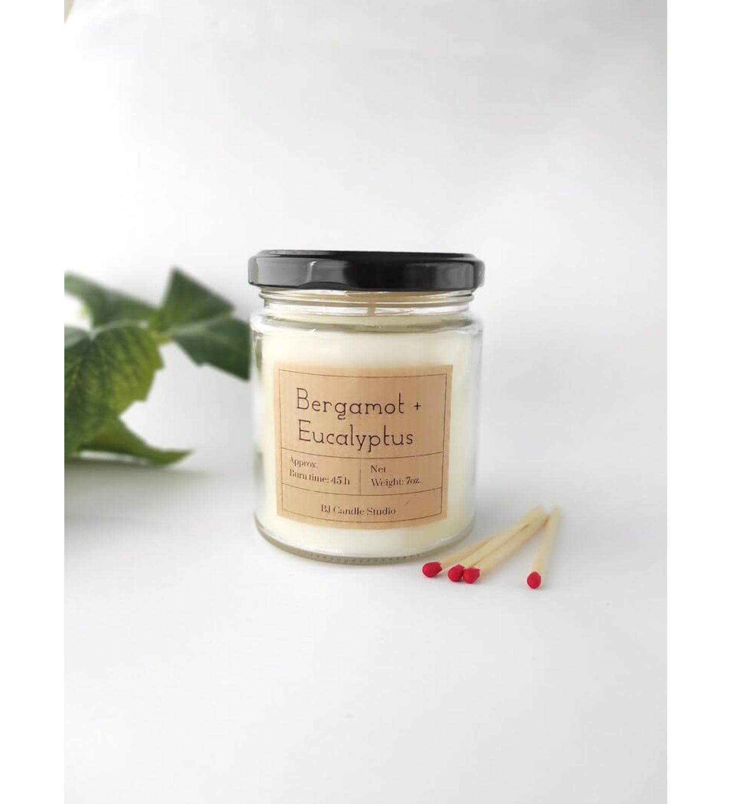 Eco-Friendly Bergamot Eucalyptus Candle - Hand Poured Vegan Soy Wax Gift for Sustainable Living - Buy Online on GoSupps.com