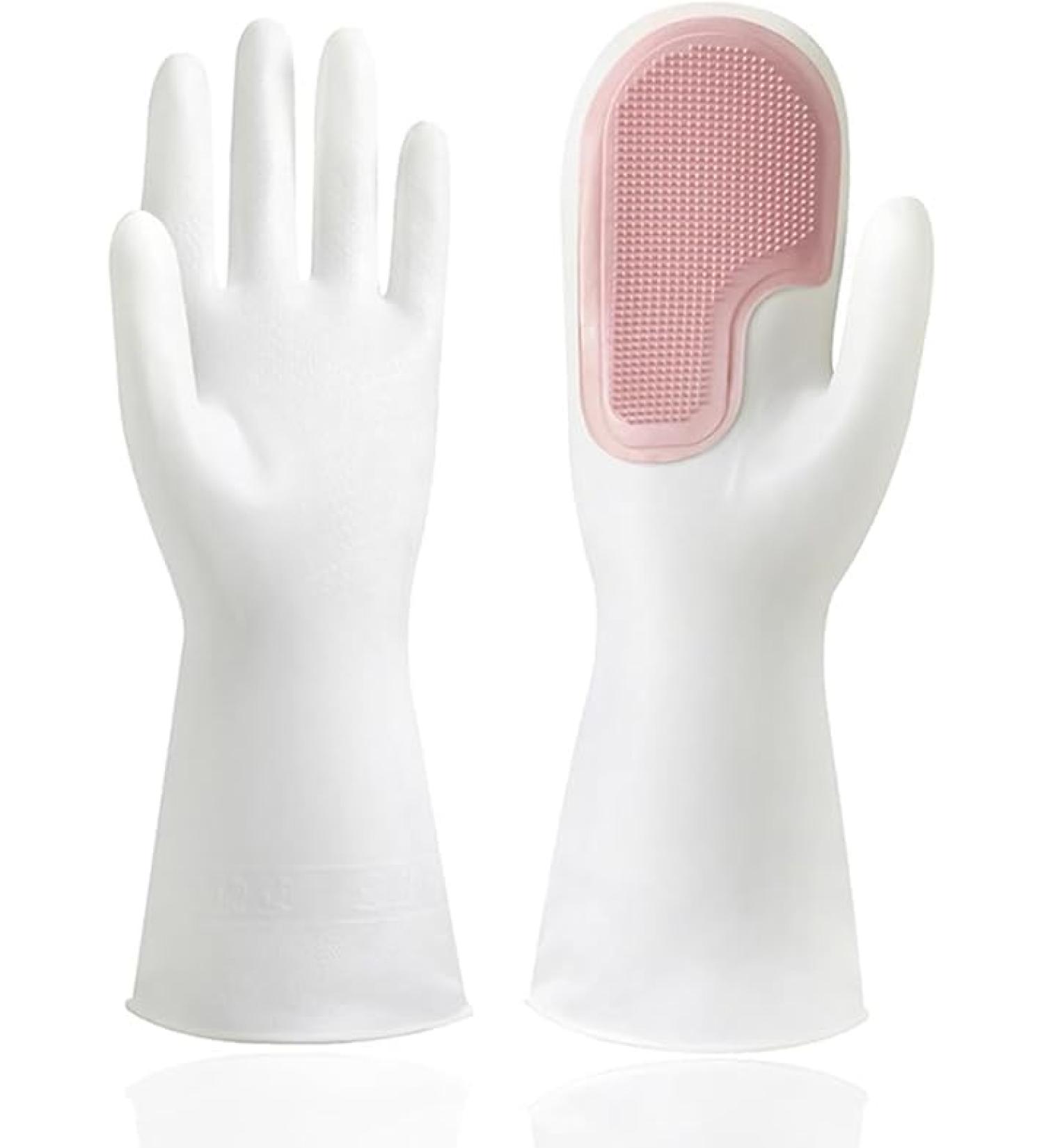 2024 New Silicone Dishwashing Gloves Waterproof Household Dishwashing Cleaning Rubber Gloves Warm Insulation Reusable Pink - Buy Online on GoSupps.com