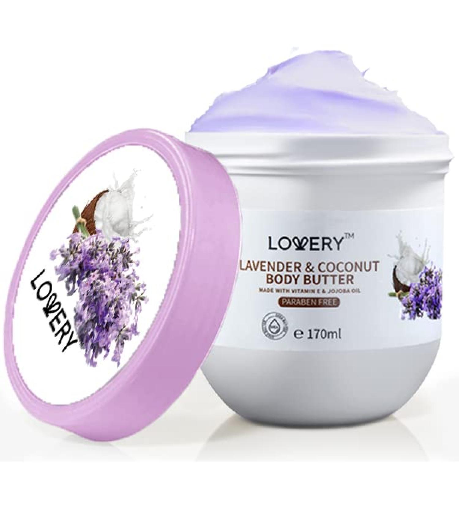 LOVERY Lavender & Coconut Body Butter - 6oz Ultra-Hydrating Shea Cream with Jojoba Oil & Vitamin E - Natural Moisturizer for All Skin Types - International Shipping Available - Buy Online on GoSupps.com
