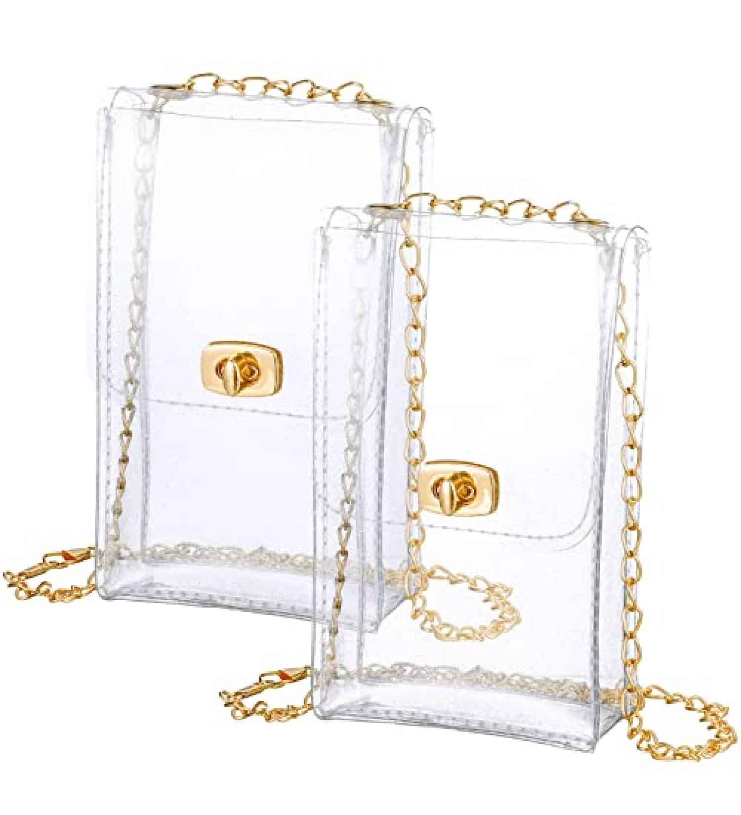 Set of 2 Clear Glitter Stadium Approved Crossbody Bags - Transparent PVC Side Wallet for Women, Men, and Girls - Perfect for Sporting Events, Concerts, and School - Buy Online on GoSupps.com