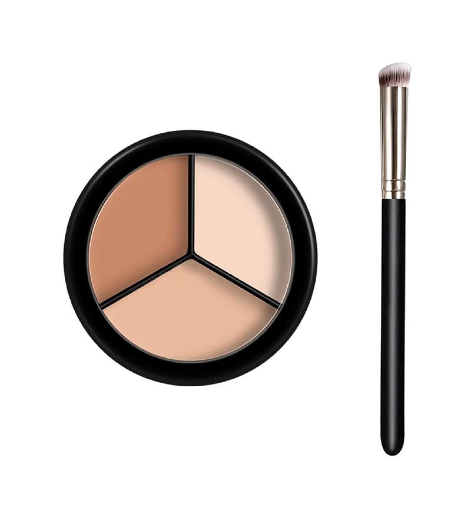 Tri-color Face Concealer Palette - Color Corrector & Contouring Makeup with Brush for Dark Circles & Blemishes - Waterproof & Long-Lasting - Buy Online on GoSupps.com