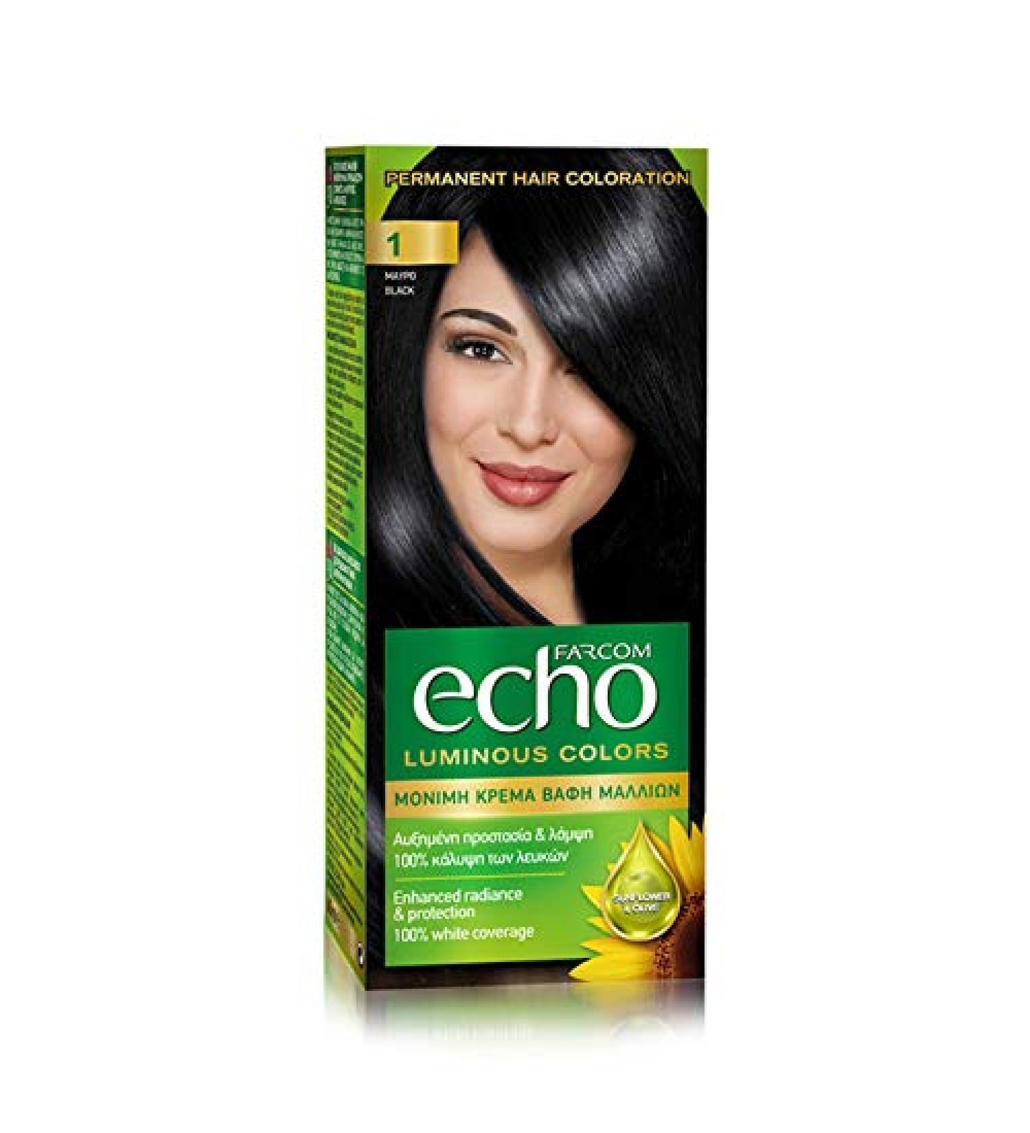 FARCOM Echo hair color with natural olive extract and vitamin C 60ml (1 ebony black) - Buy Online on GoSupps.com