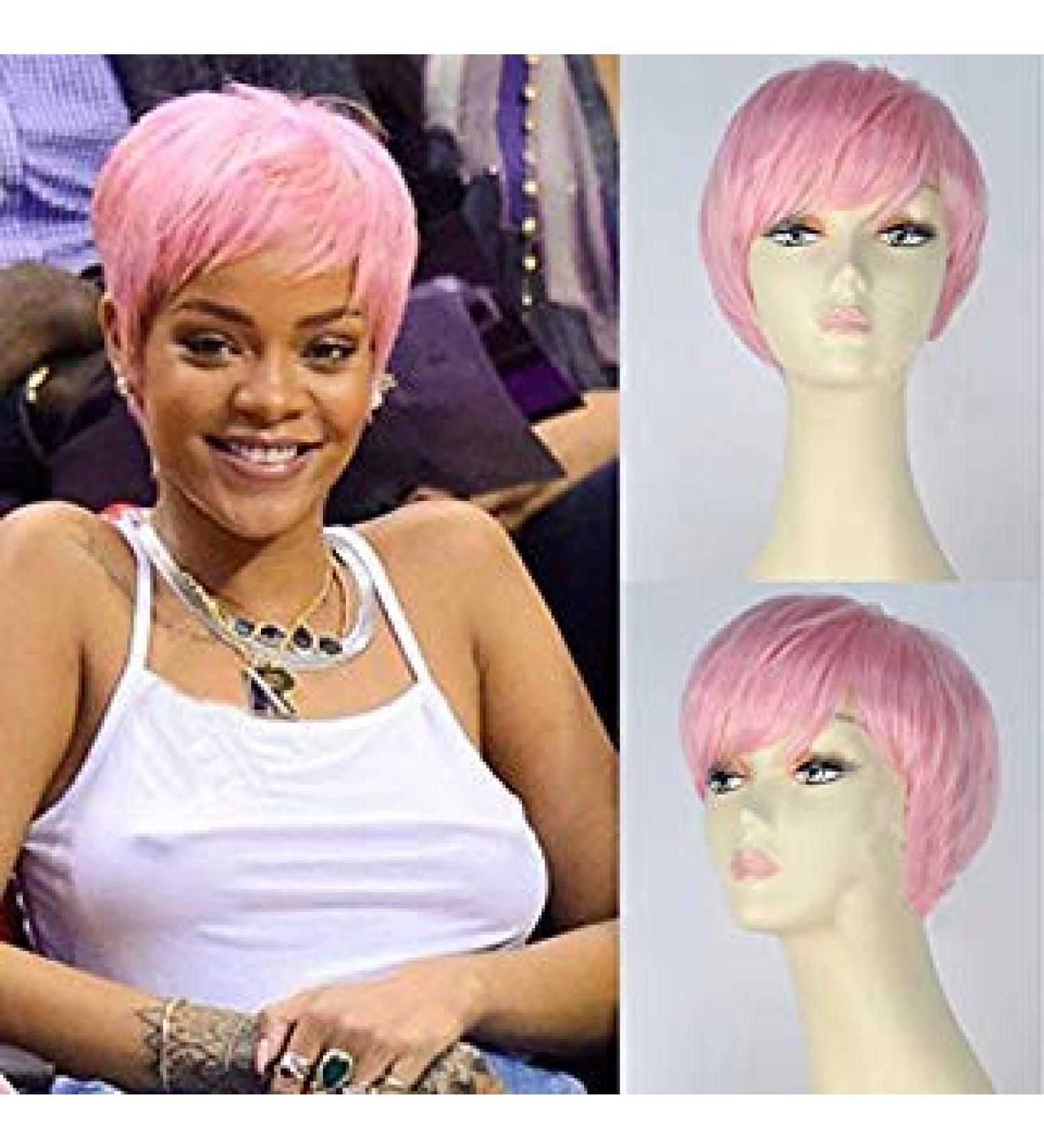 IVY HAIR Christmas Wig Cosplay Wigs Short Straight Synthetic Wig for Women Natural Looking Pink Bob Hair with Bangs Heat Resistant Replacement Wig Full Machine Made Lovely Pink