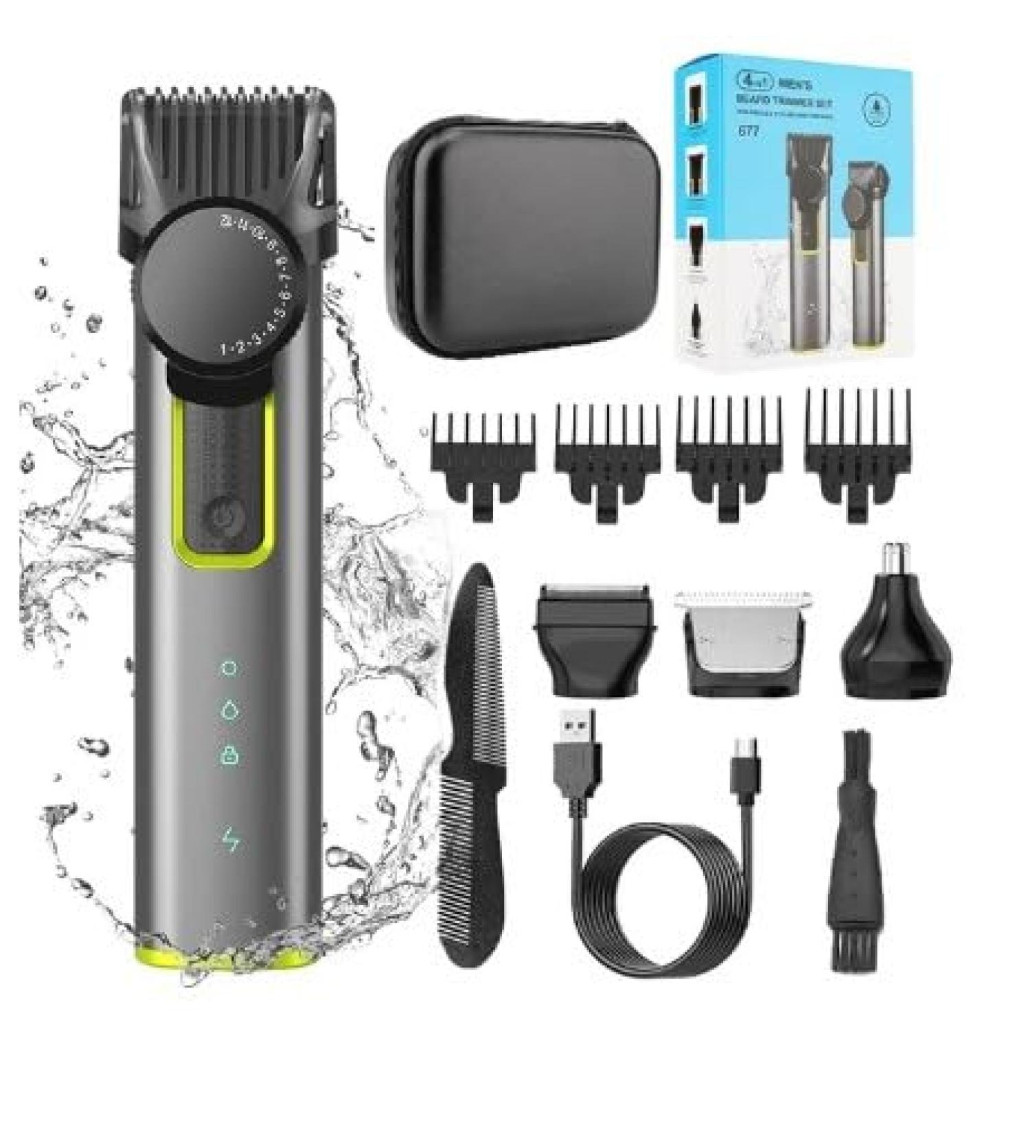 Cordless Electric Beard Trimmer for Men Adjustable Hair Trimmer Barbers Kit Waterproof Mustache Trimmers for Men Gray