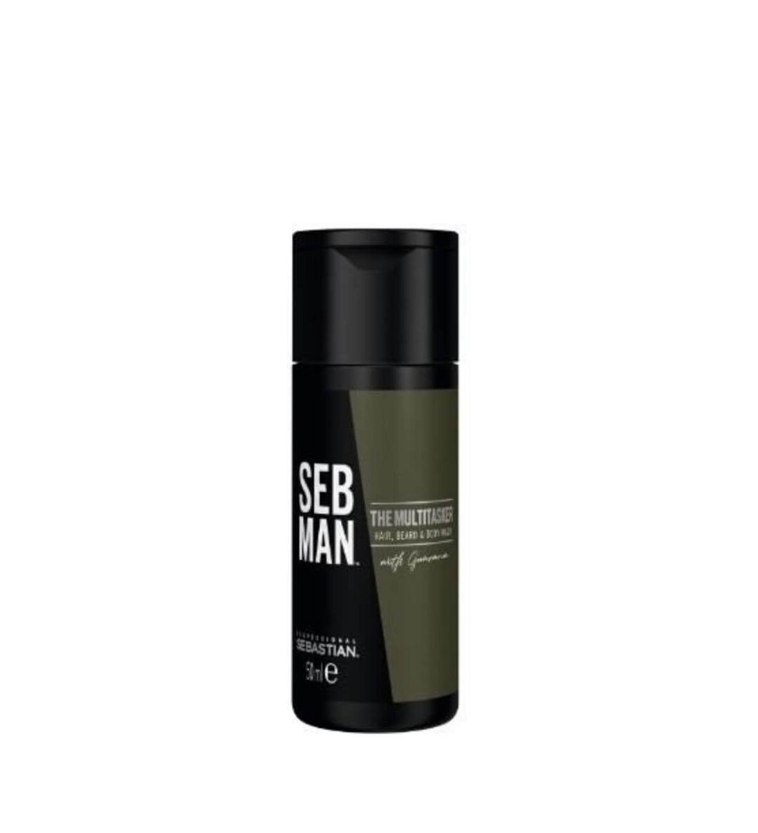 SEB MAN The Multitasker 3in1 shampoo beard shampoo and shower gel in travel size for all hair types with guarana extract and stimulating scent of bergamot and pink pepper 50 ml