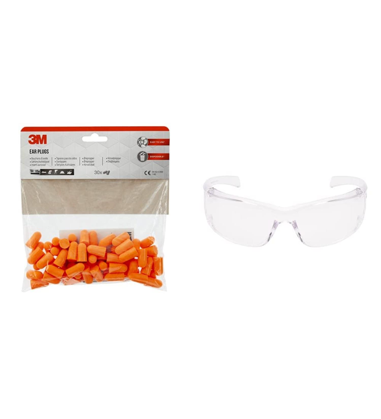 3M Hearing Protection Plug 1100 - Soft Foam for High Noise Levels (94-105 dB) & Virtua AP Safety Glasses Bundle - 30 Pairs | Ultimate Hearing & Eye Protection Set - Buy Online on GoSupps.com